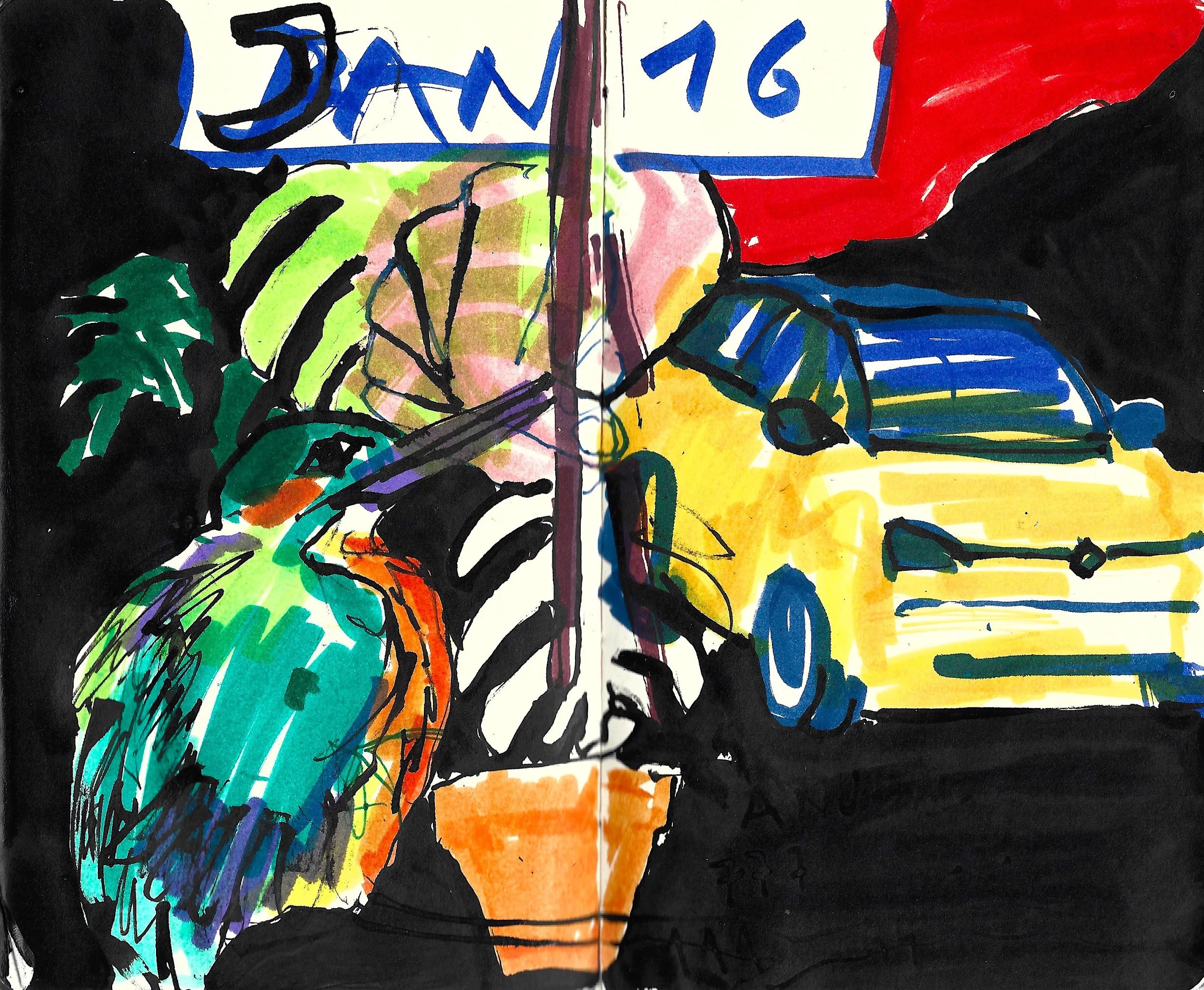 January 16th 2026: Coffee at Kami, Virgile Demo, Felt-Tip Pen and Ink on Paper, 2026 ©Demo Dema
