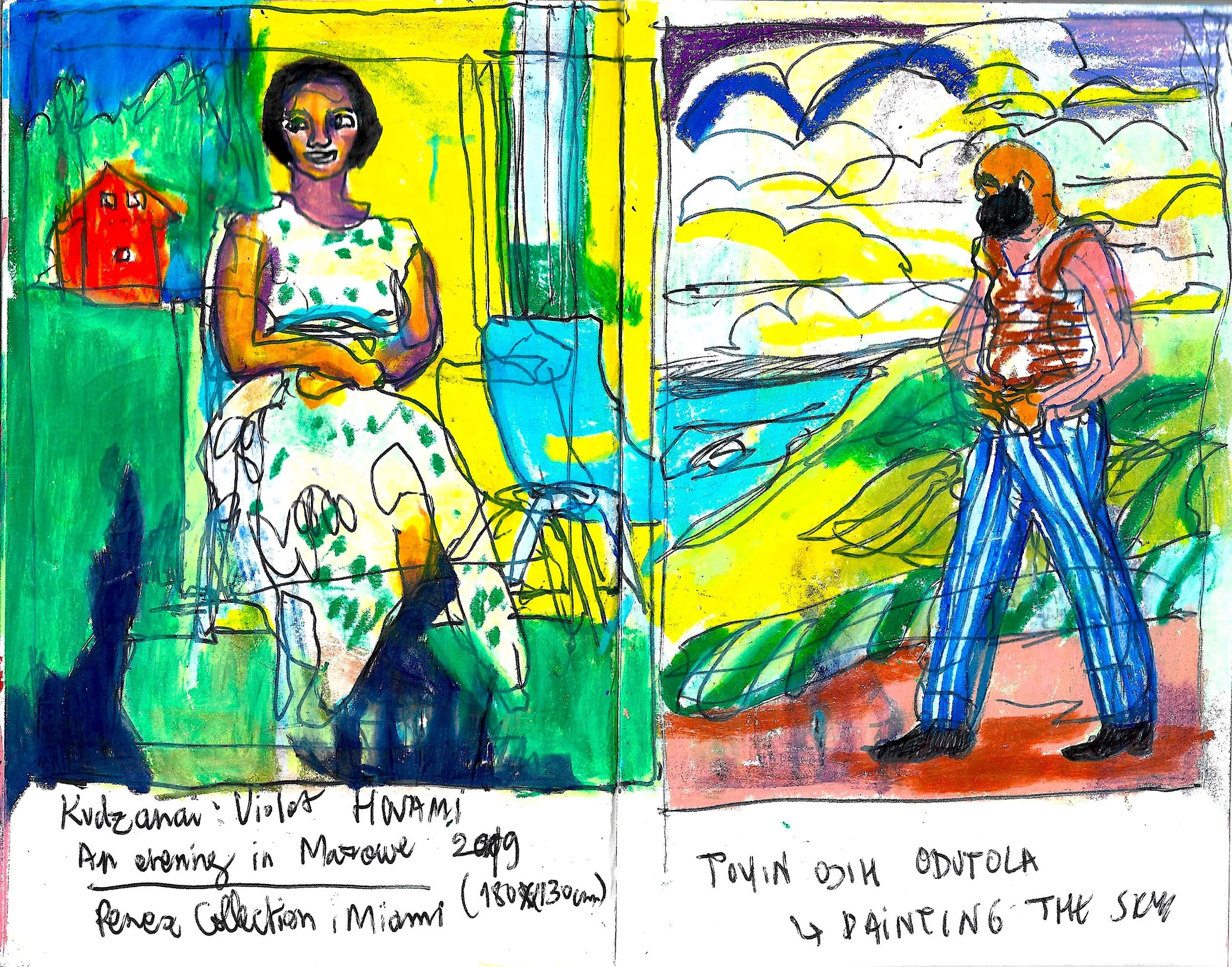 When We See Us exhibition (After Kudzanai-Violet Hwami and Toyin Ojih Odutola), Virgile Demo, Colour Pencil & Pen on Sketchbook (A5), 2025 ©Demo Dema