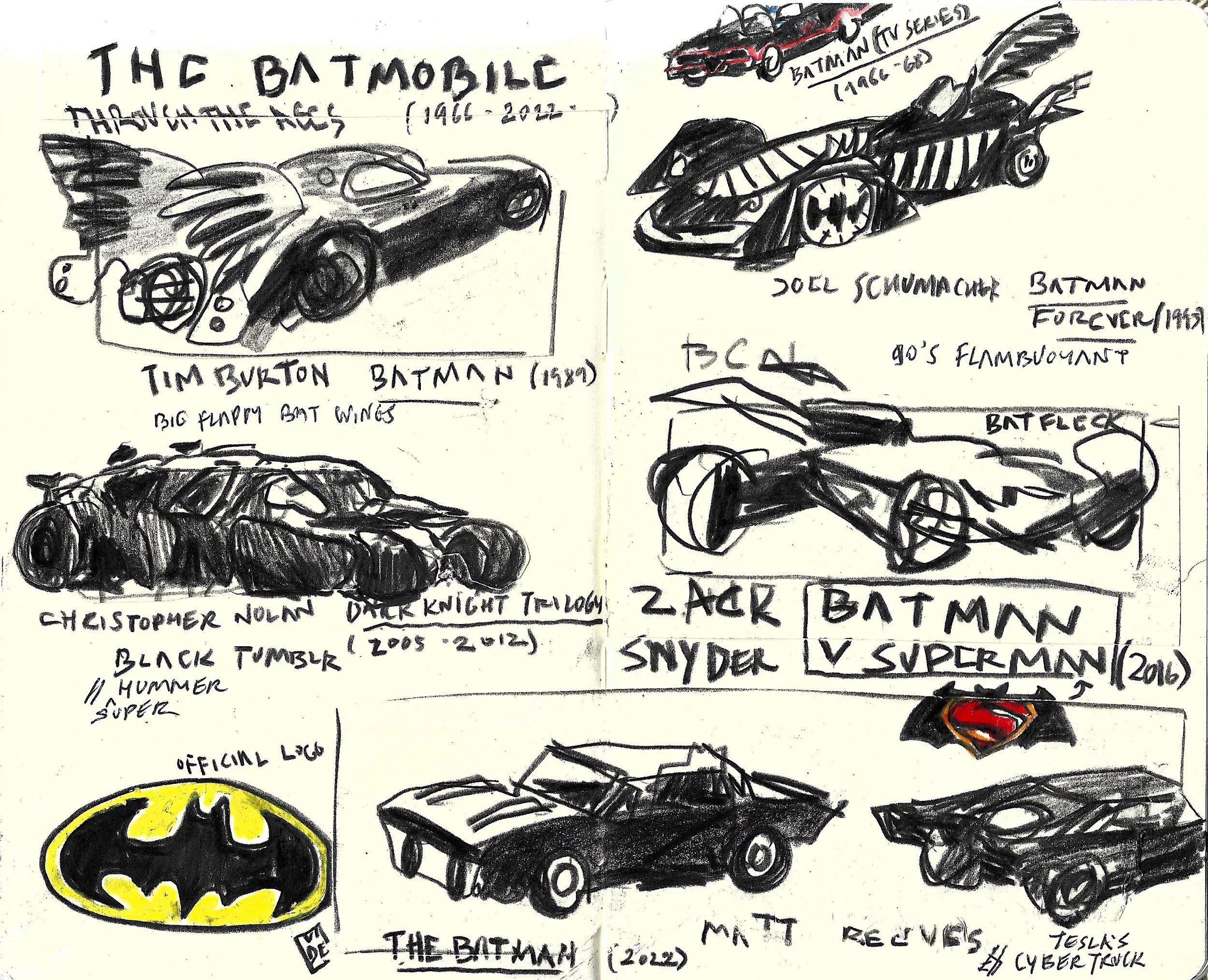 The Batmobile Through the Ages, Virgile Demo, Wax Pastel & Black Pencil, 07/11/2024
©Demo Dema