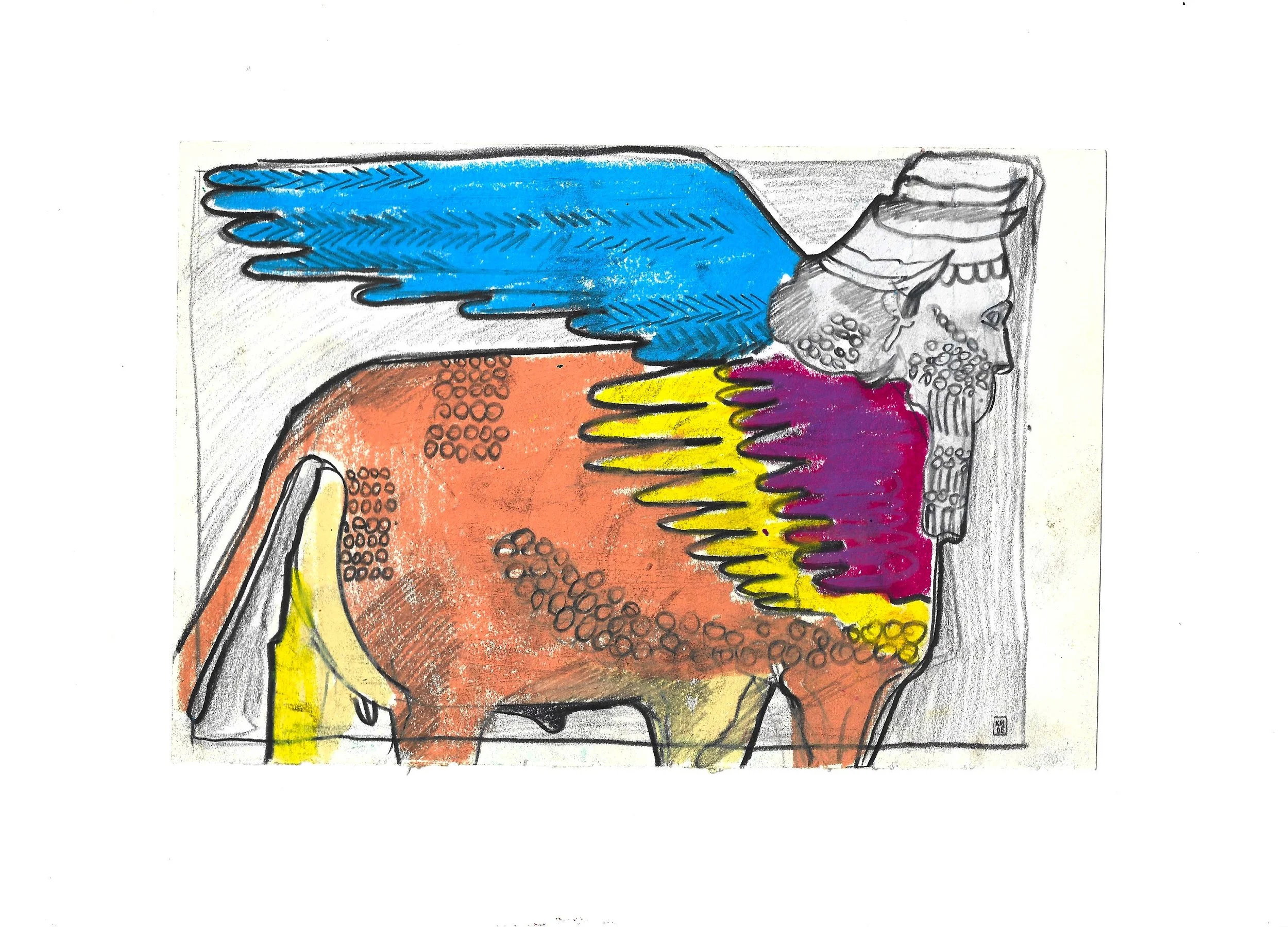 Flying Bulls of Babylon, Karolina Dema, Wax Pastel & Colour Pencil, Louvre Museum, 09/2020
©Demo Dema