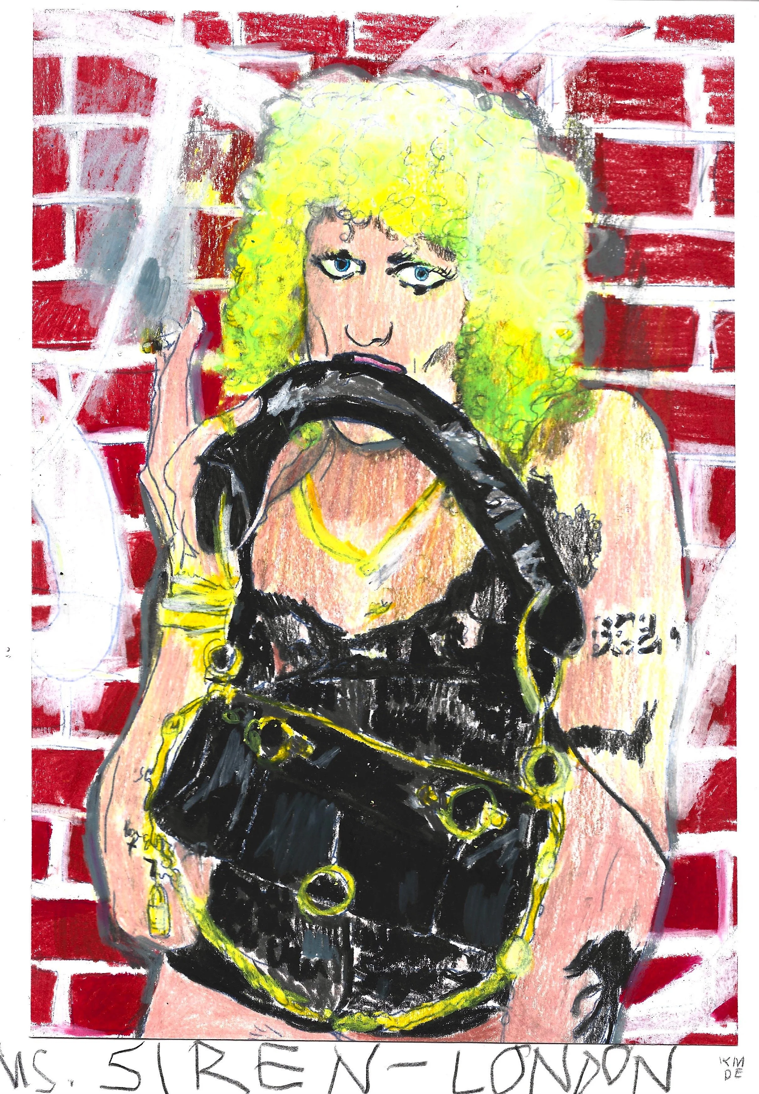 Miss Siren-London, Karolina Dema, Colour Pencil and Wax Pastel on Paper, 21 x 29.7cm, 2025
©Demo Dema