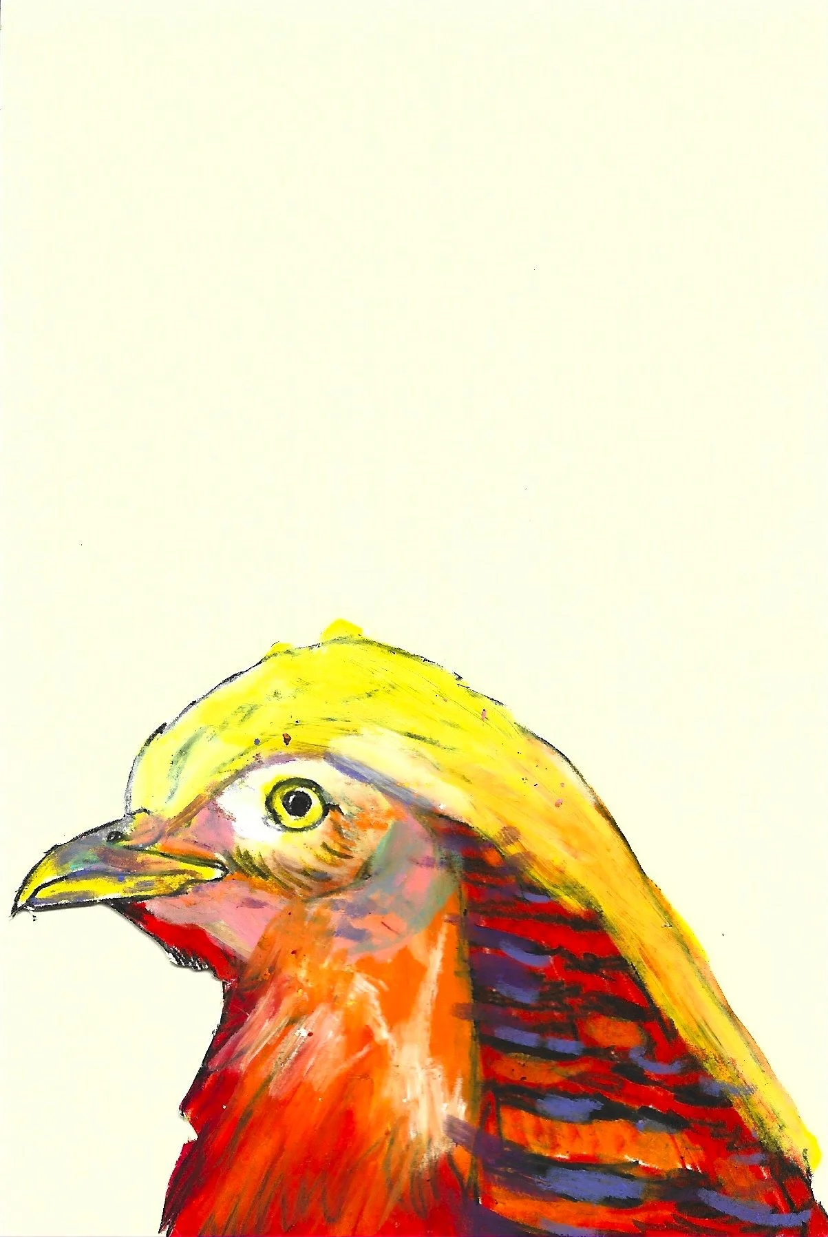 Golden Phesant, Karolina Dema, Wax Pastel on Paper, 15 x 10 cm, 2025 ©Demo Dema