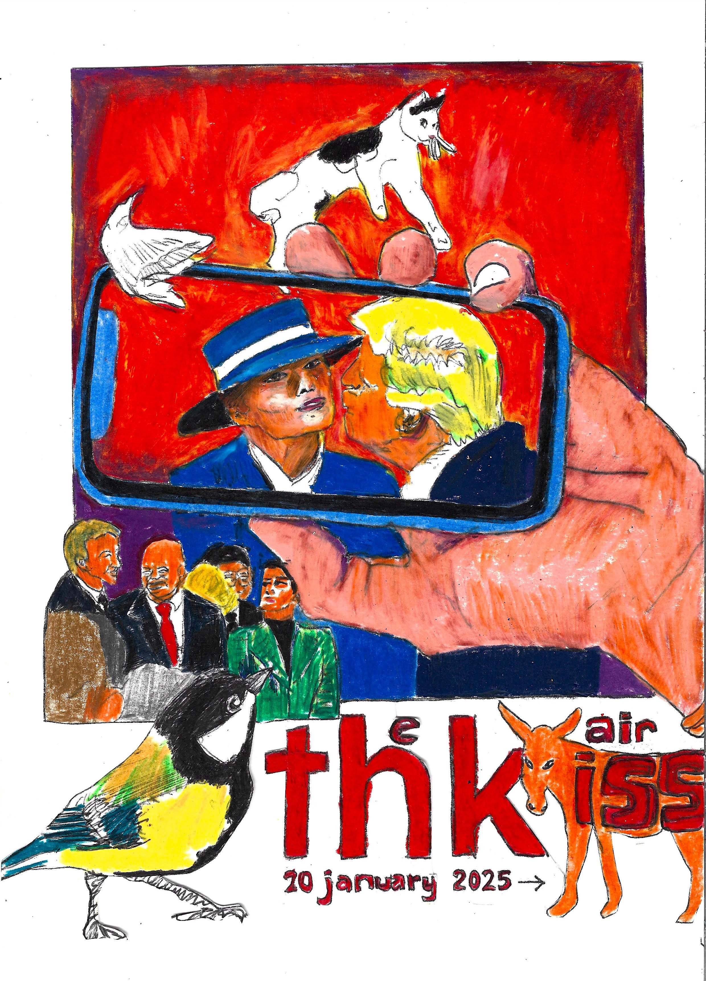 The Air Kiss (21/01/2025), Virgile Demo, Colour Pencil and Collage on Paper, 21 x 29cm, 2025 ©Demo Dema