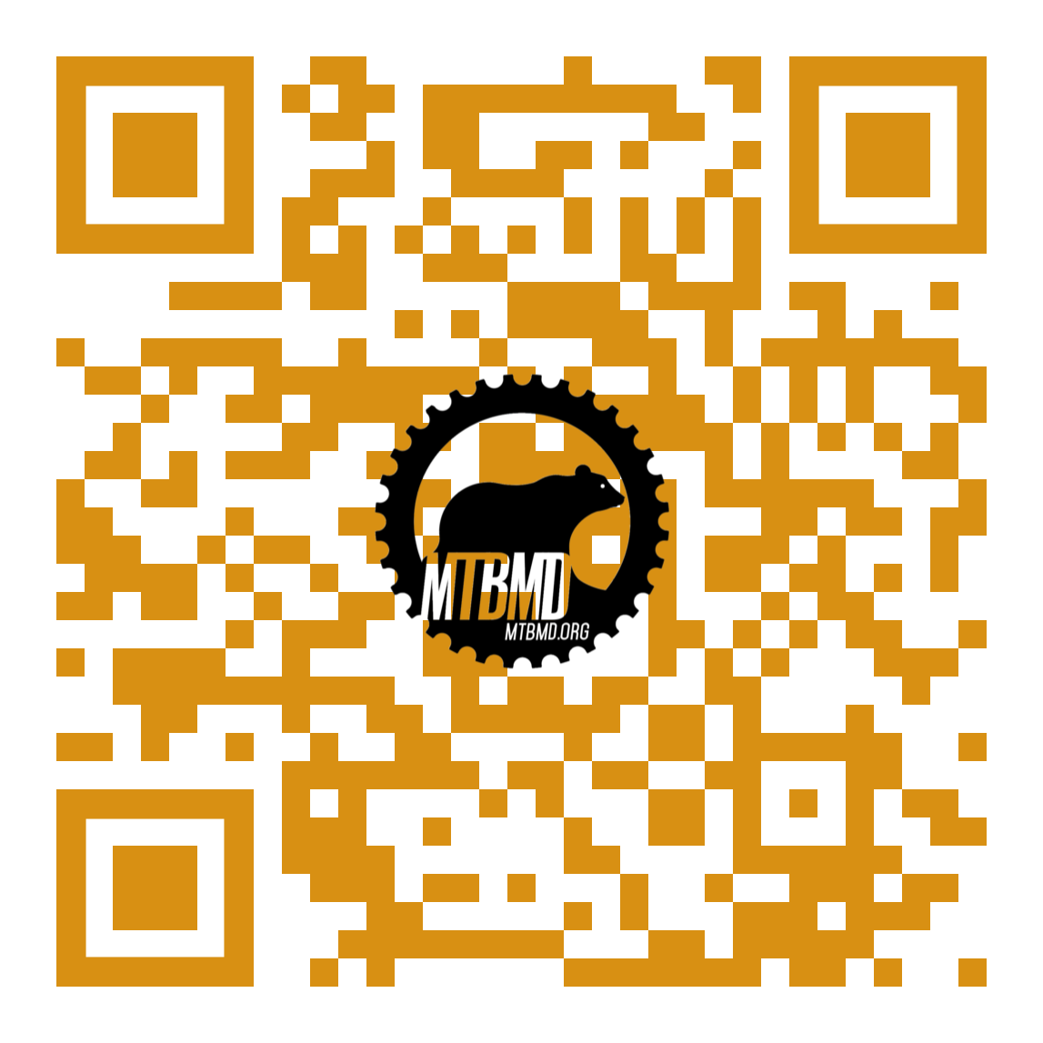 A QR code with a black bear logo and the text 'MT BMD' and 'mtbmd.org' at the center.