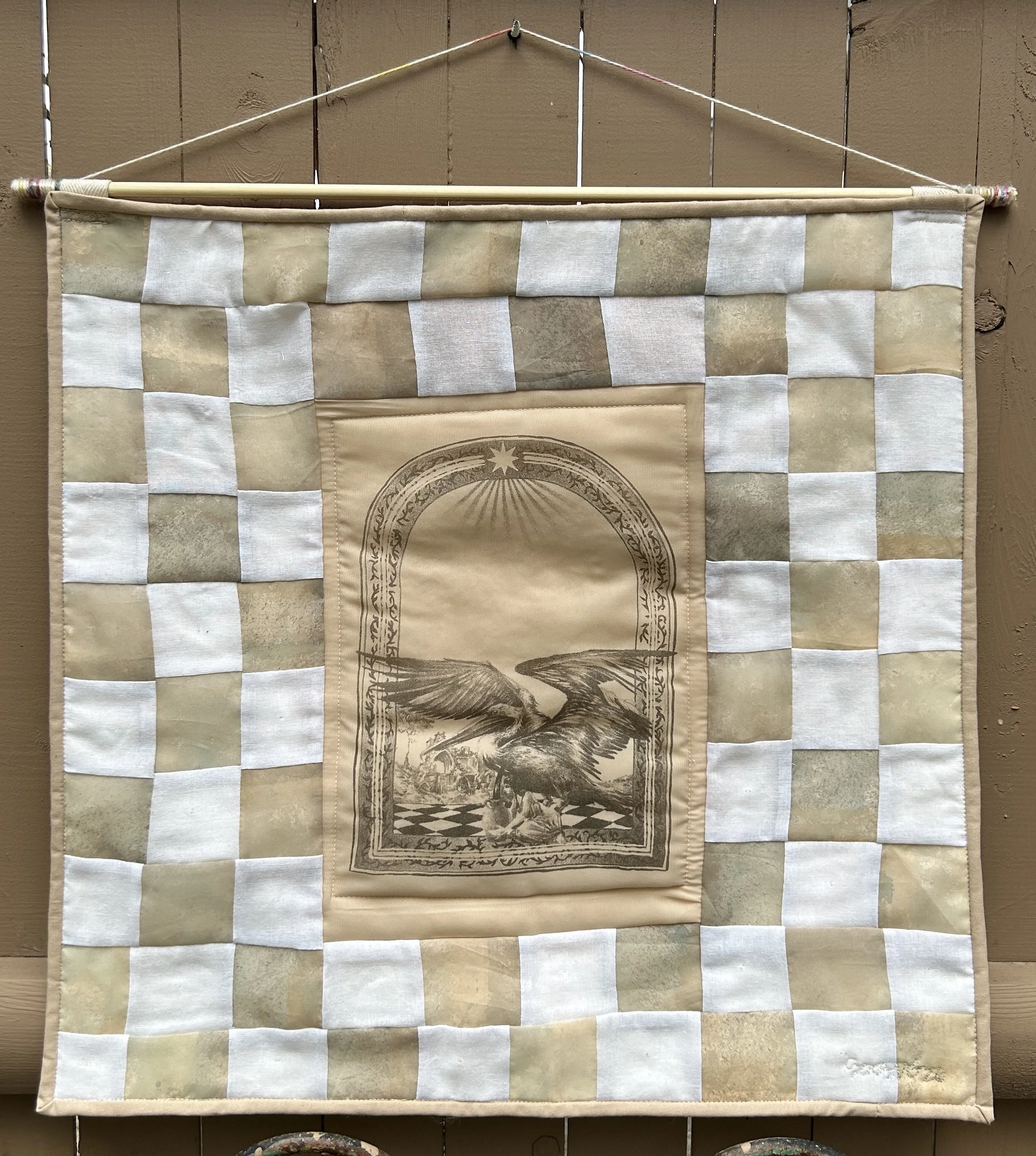 "Self---Nonself Appropriation"
Lithograph on fabric, patchwork border
19.5x20 