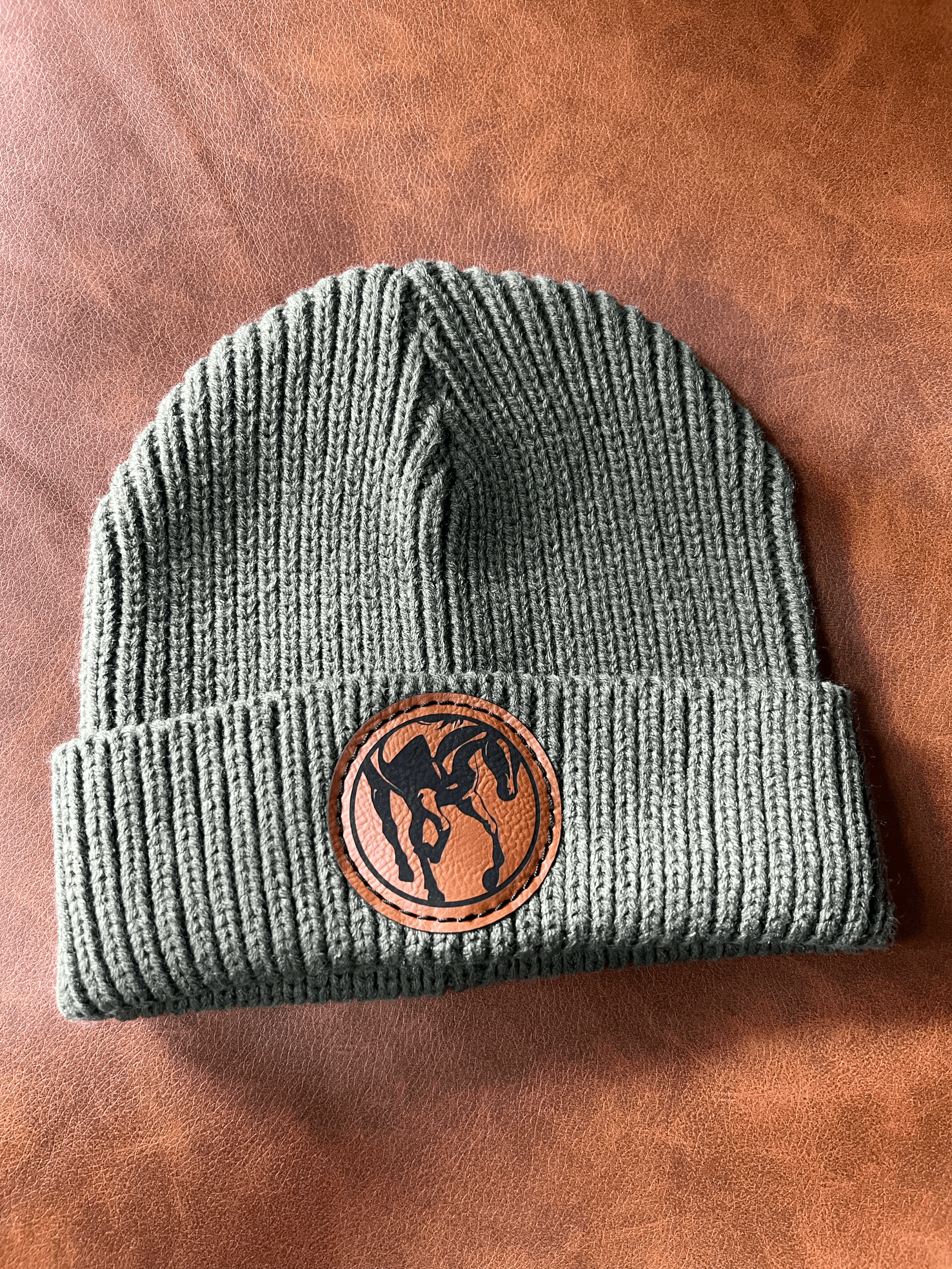 Knit Beanie w/ Leather Patch