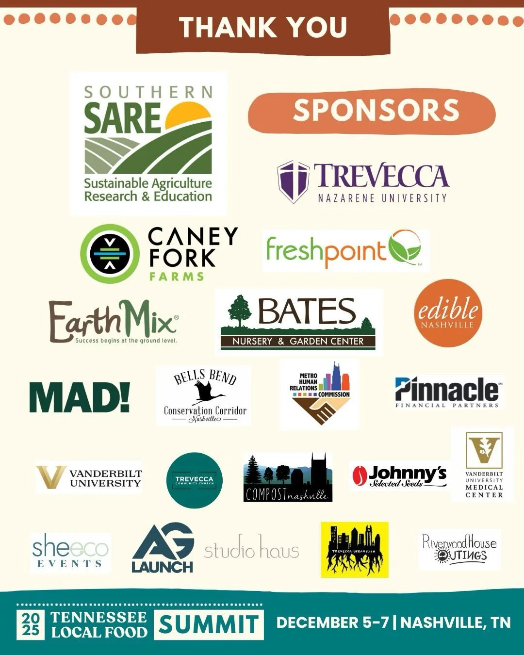 The 15th Annual TN Local Food Summit was an incredible success thanks to the VILLAGE that made it happen! 

We extend tremendous gratitude to the dedicated organizations, businesses, and individuals who came together to manifest this beloved event. 
