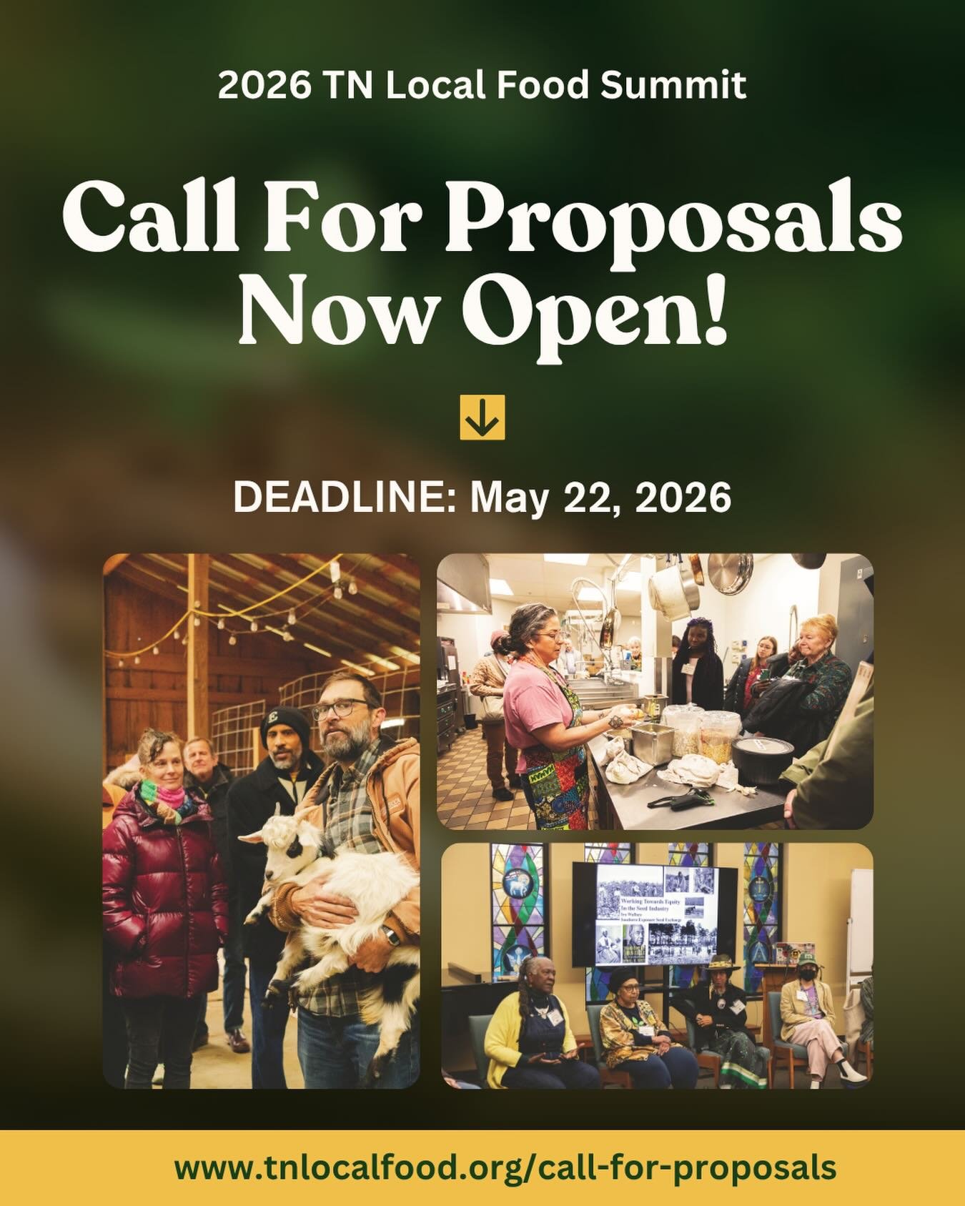 Call for Session Proposals &ndash; 2026 Tennessee Local Food Summit

We&rsquo;re excited to announce that the 2026 TN Local Food Summit is now accepting session proposals! The summit will be held December 4-6, 2026, in Nashville, TN.

Interested in p