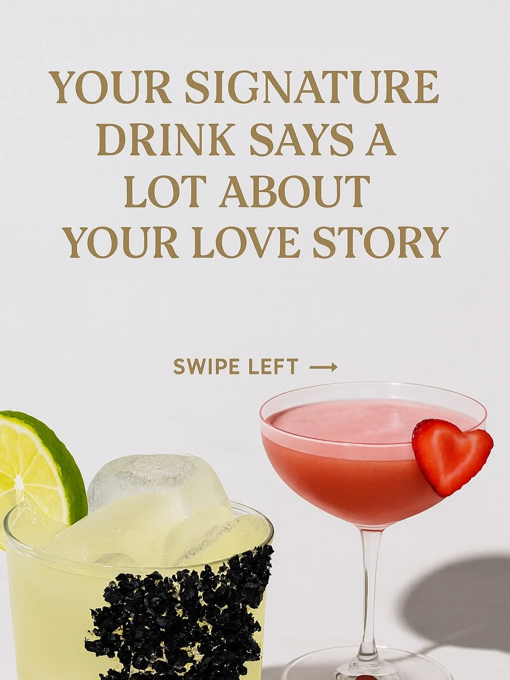 🥂 What Your Signature Drink Says About Your Love Story

Espresso Martini
You two are the life of the party and the afterparty. Late nights, loud laughs, outfit changes, and sparkler exits are just your thing.

Old Fashioned
You believe in doing thin
