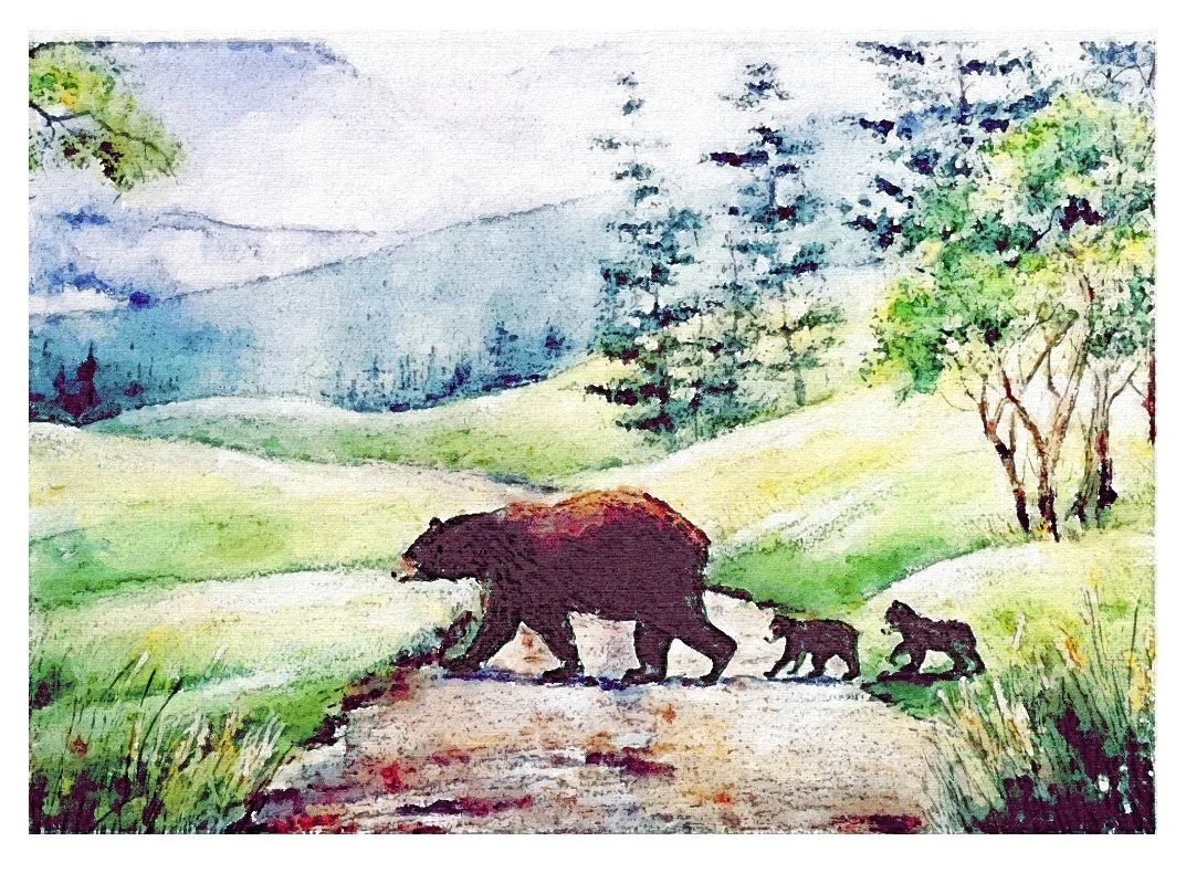 Acrylic Painting class- Mountain with three bears