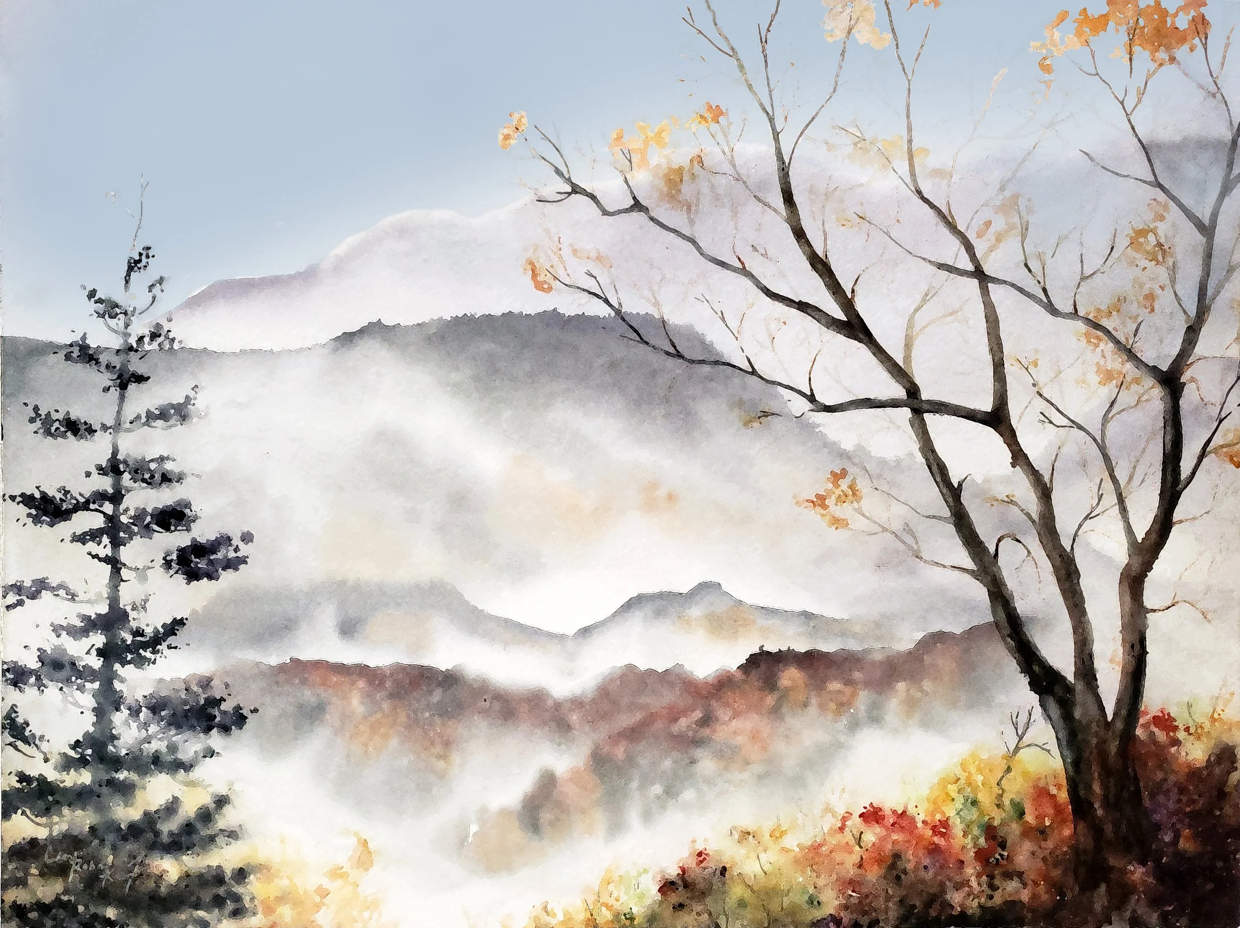 Misty Mountain Fall Landscape, acrylic painting class