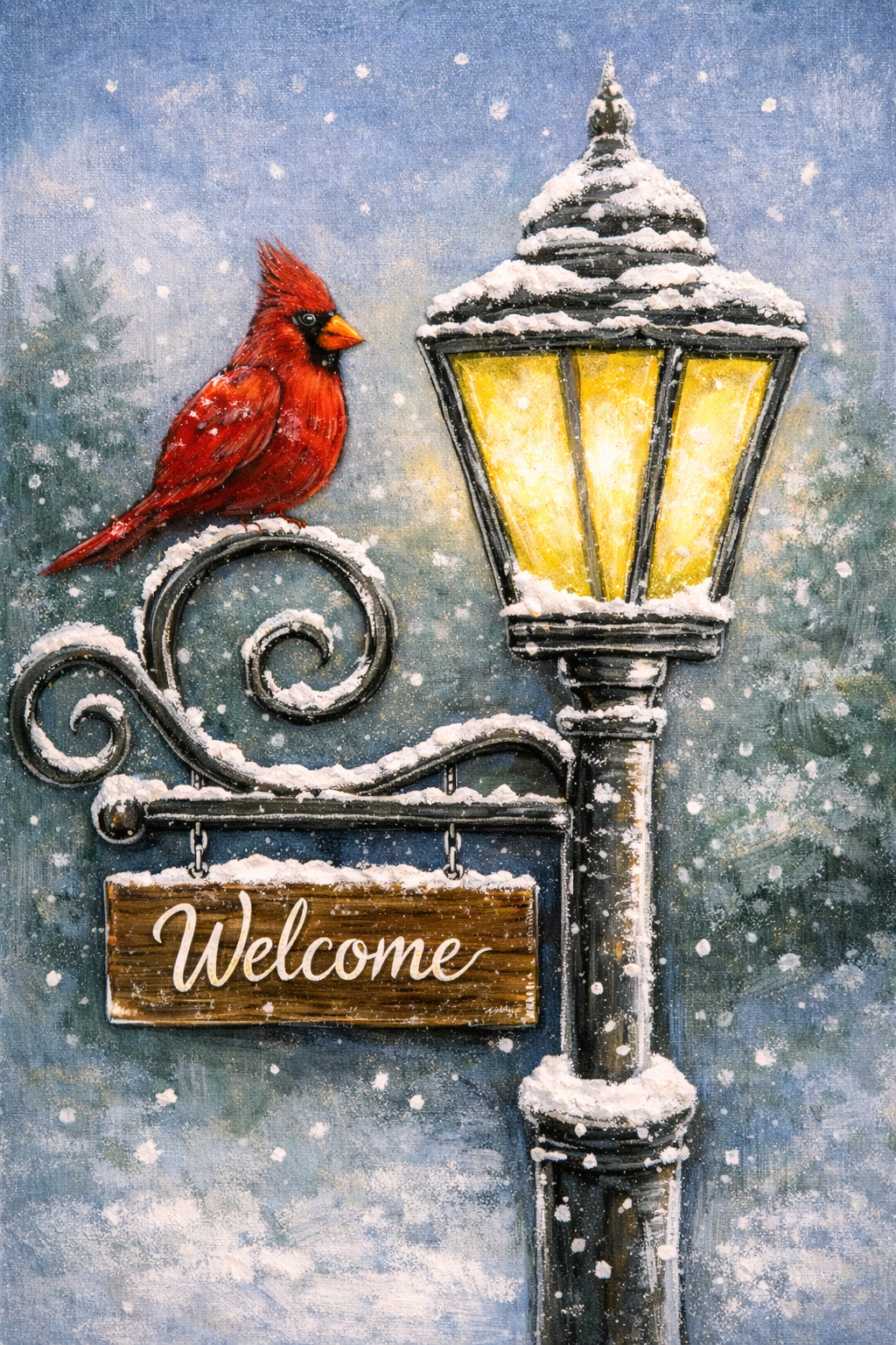 Cardinal on Lamp Post painting class  