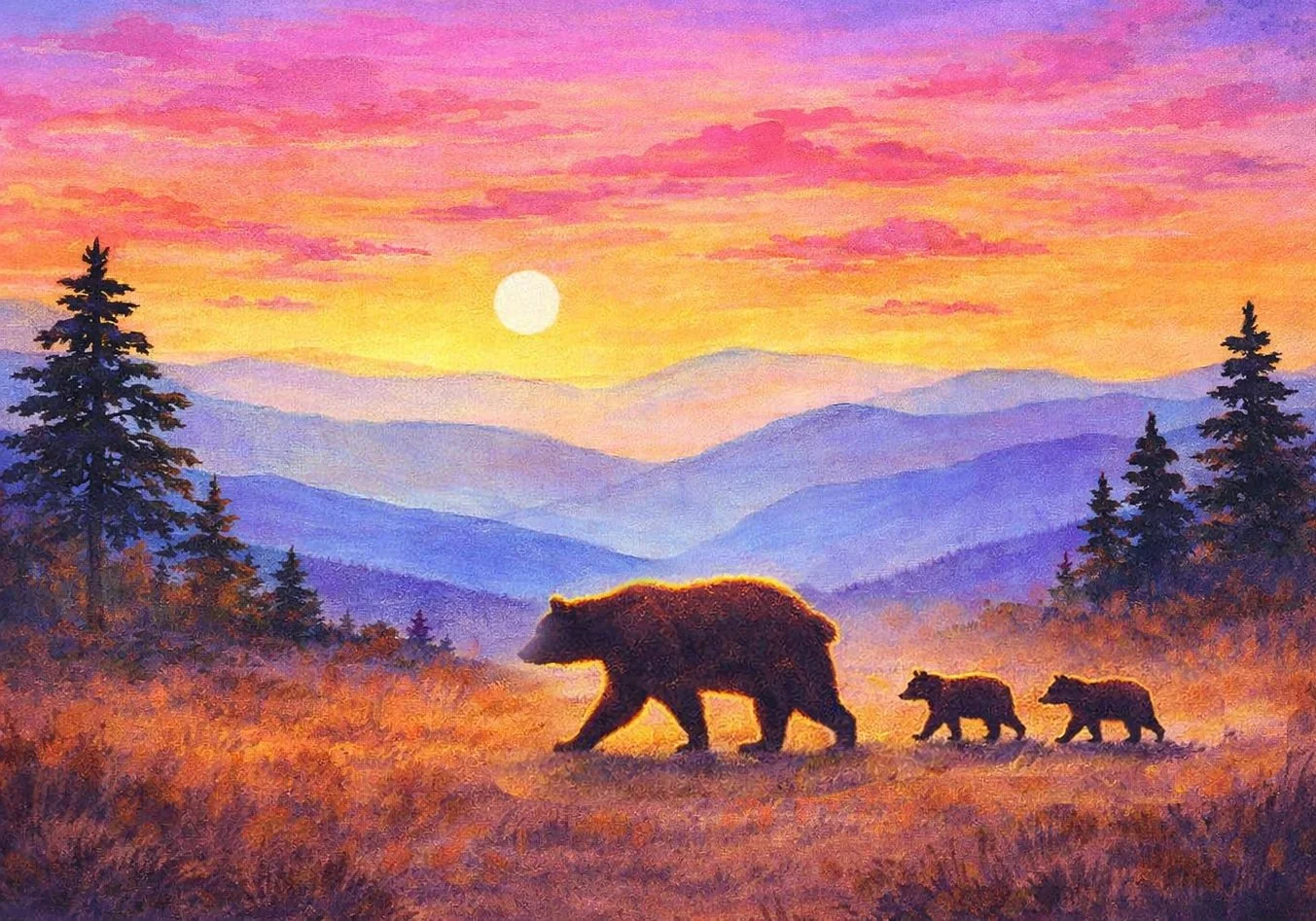 Smoky Mountain Sunset with Bears