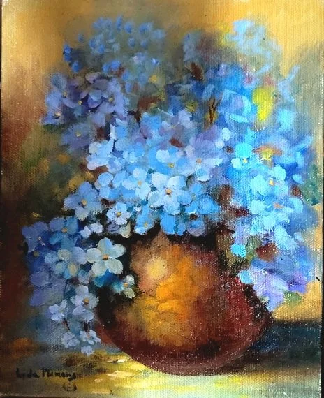 Blue Hydrangeas, oil painting class