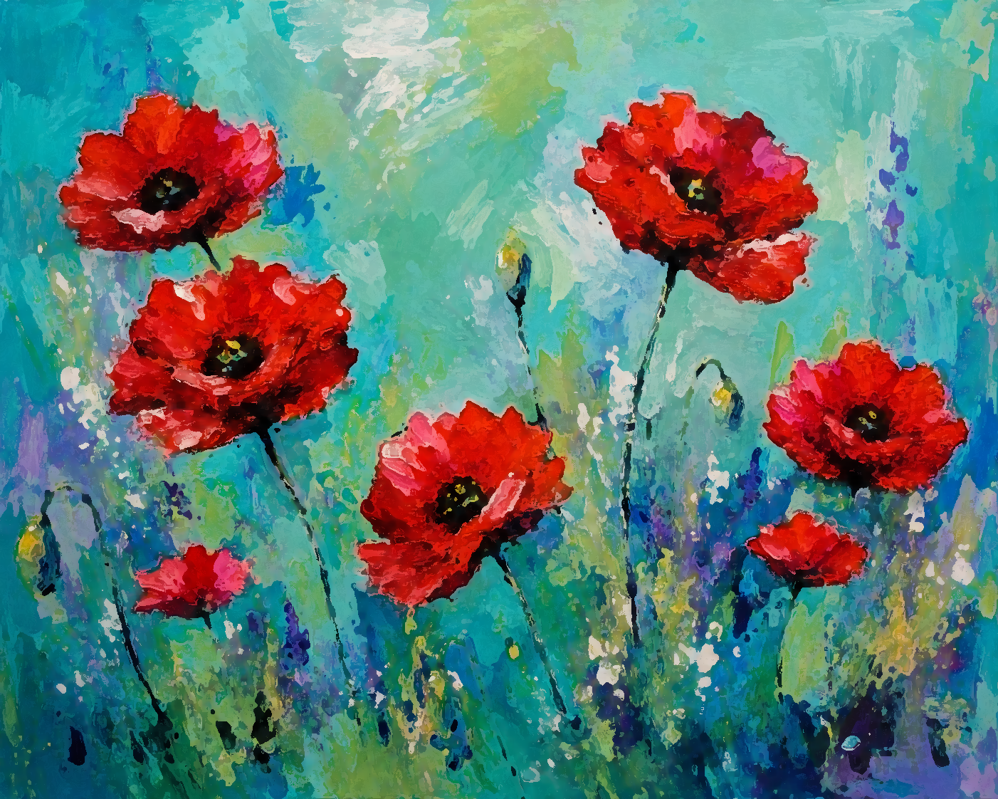Acrylic Painting Class Red Poppies