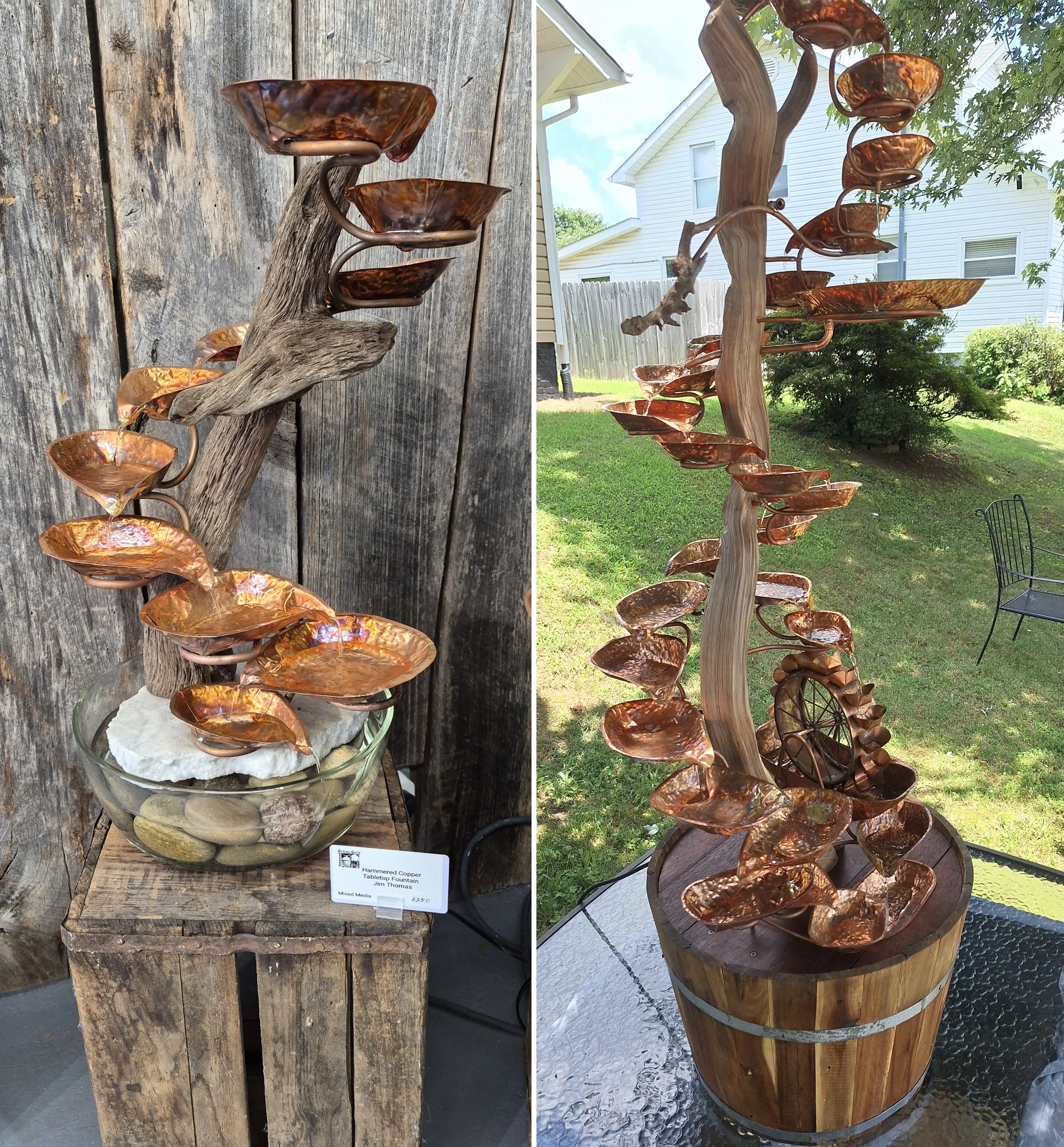 Hand Hammered Copper Rain Water Feature