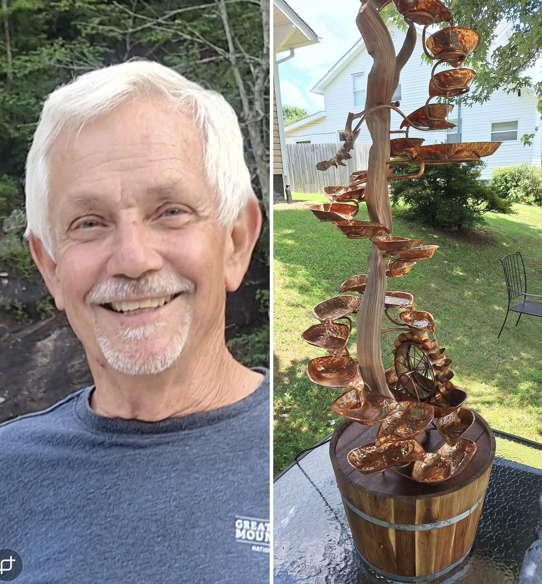 Artsian Jim Thomas with handcrafter Copper Fountain
