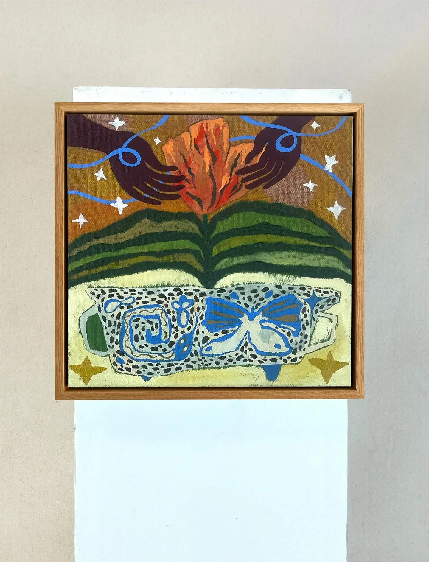 &ldquo;Link to Light&rdquo;
oil &amp; colored pencil on canvas
in a custom white oak frame
12&rdquo;x12&rdquo;

one of my favorites from my new collection. thinking about the way humans exist as a bridge that connects the earth and the cosmos. ✨ avai