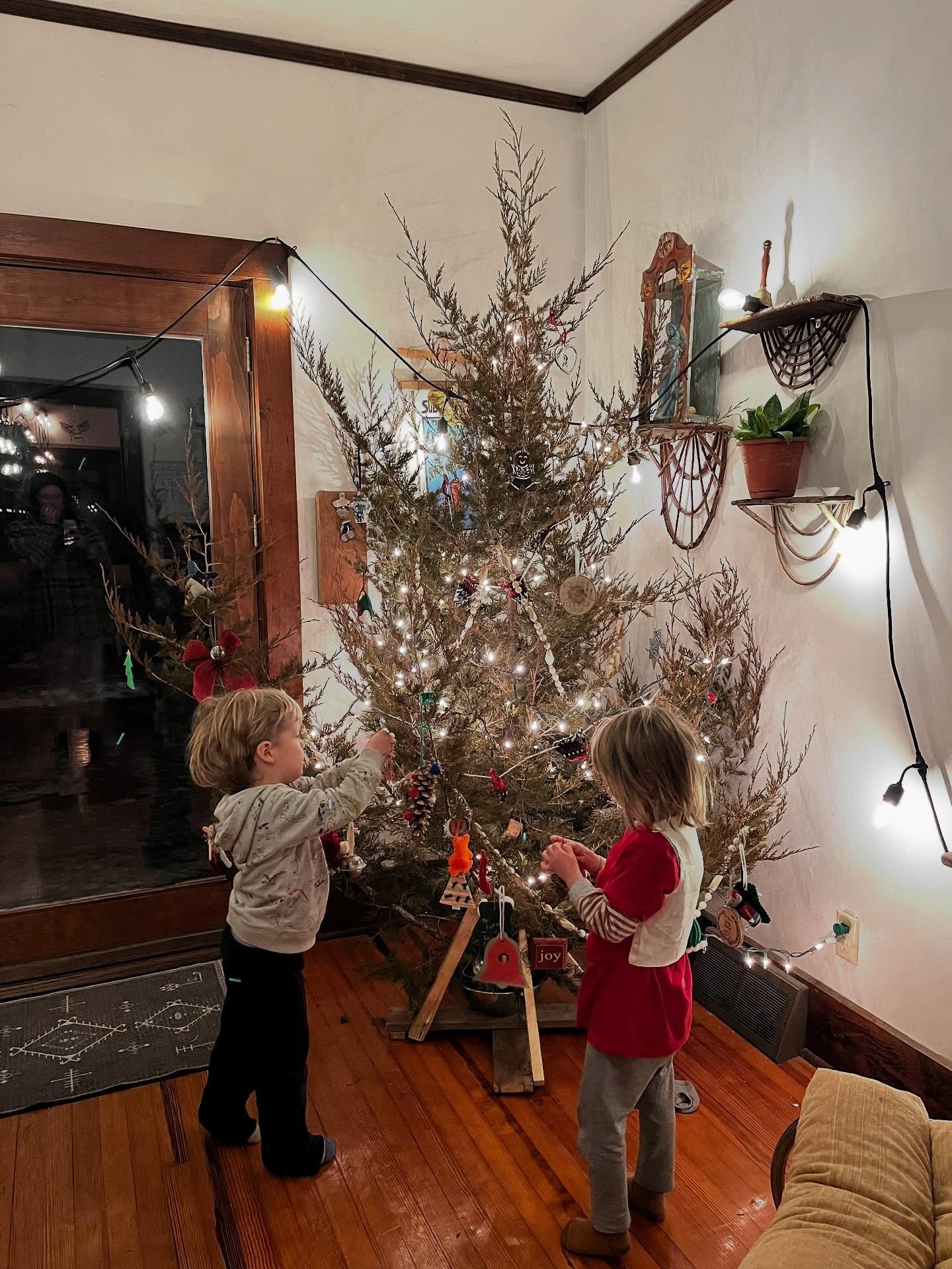 Winter at the farm- the vibe is cozy chaos! 

Last slide is the Christmas tree star topper Matt and I made out of sticks 10 years ago for our first Christmas married because we owned zero ornaments 🥲