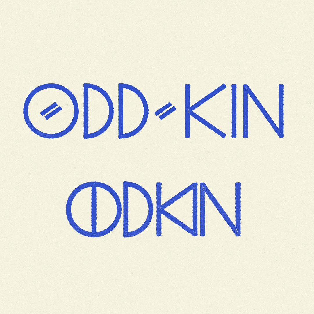 2 bright blue variations of the logo for the Gallery ODDKIN