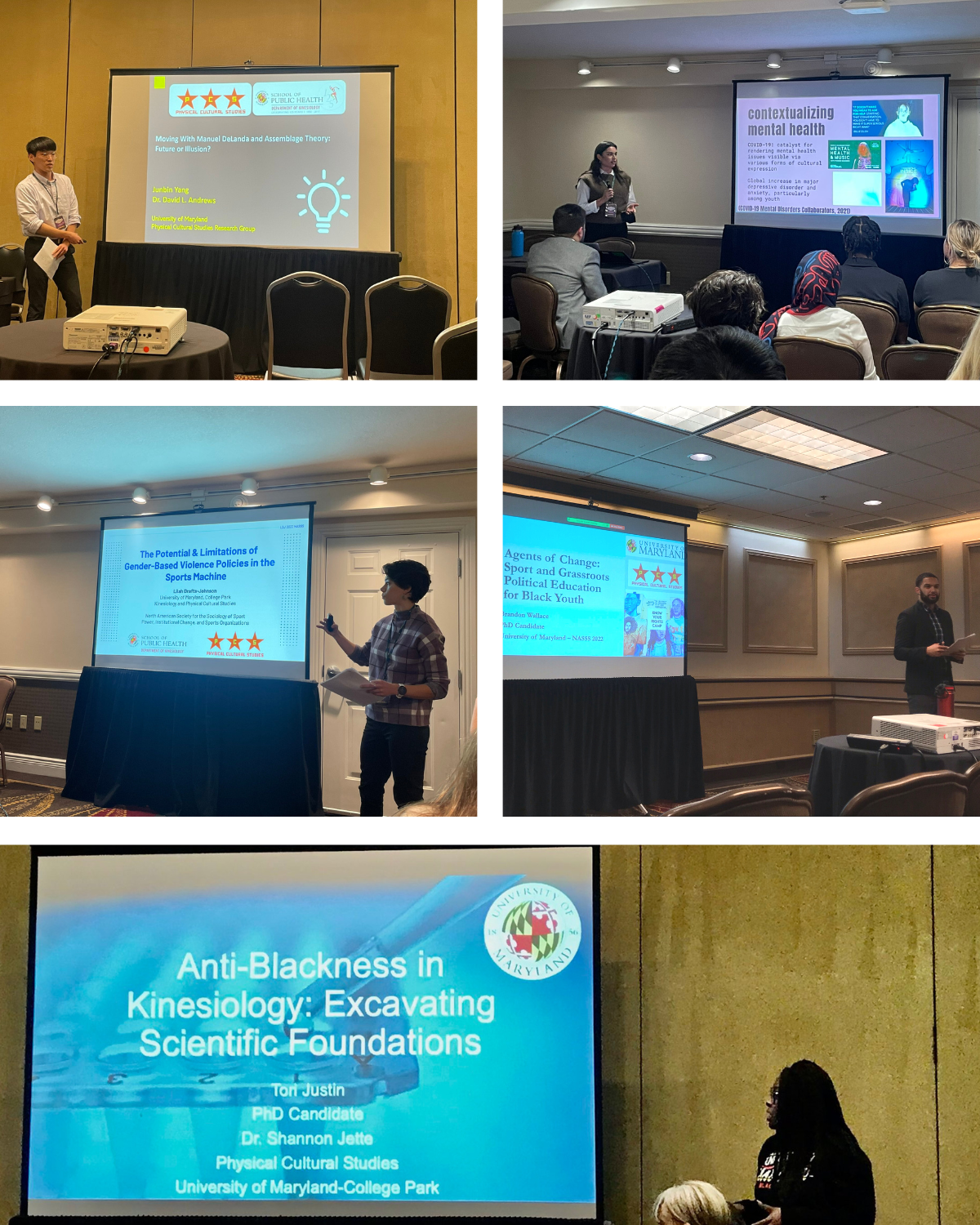 five images of PCS students giving paper presentations