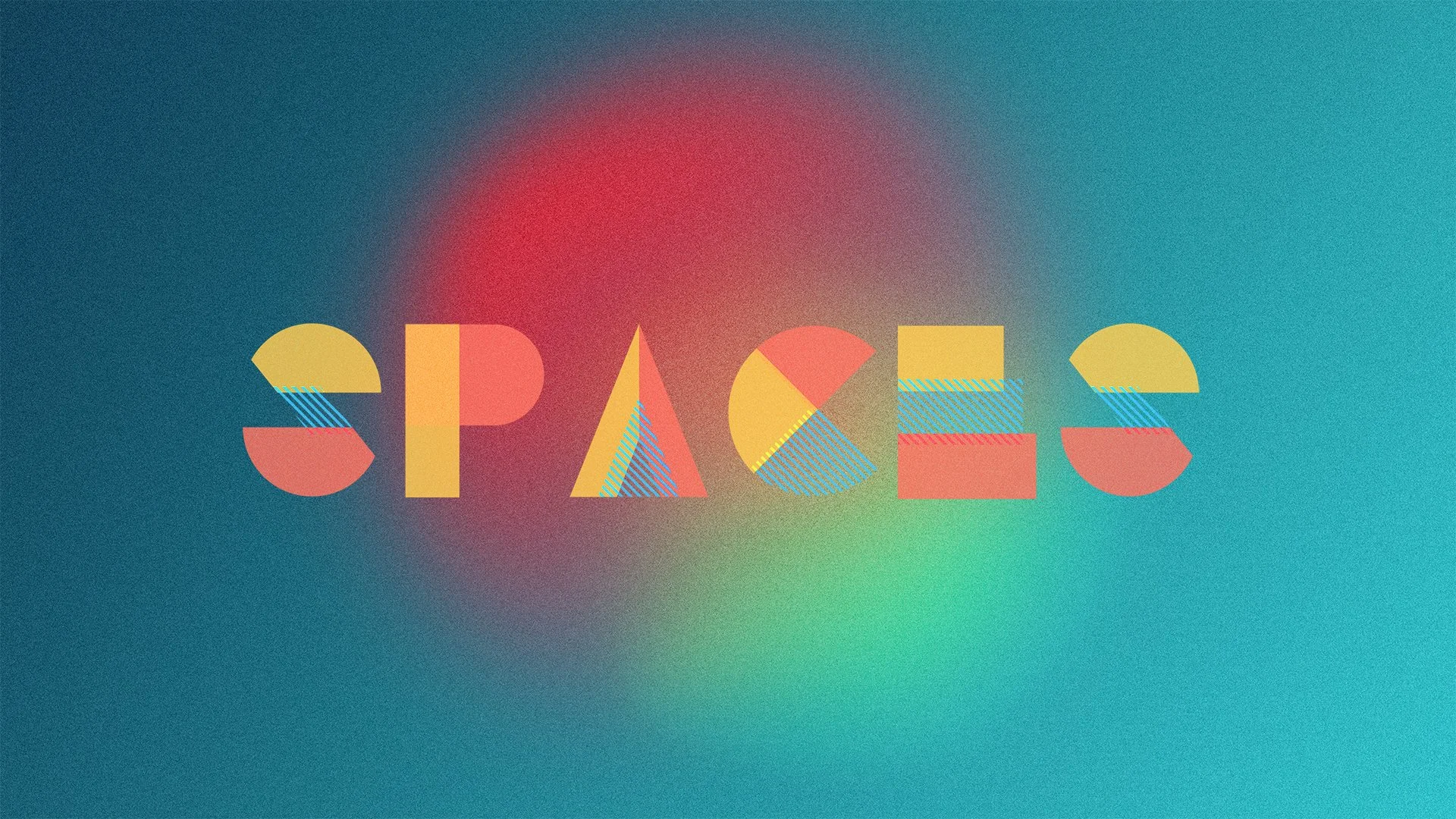 The word 'SPACE' spelled out with colorful geometric shapes and patterns on a gradient background.