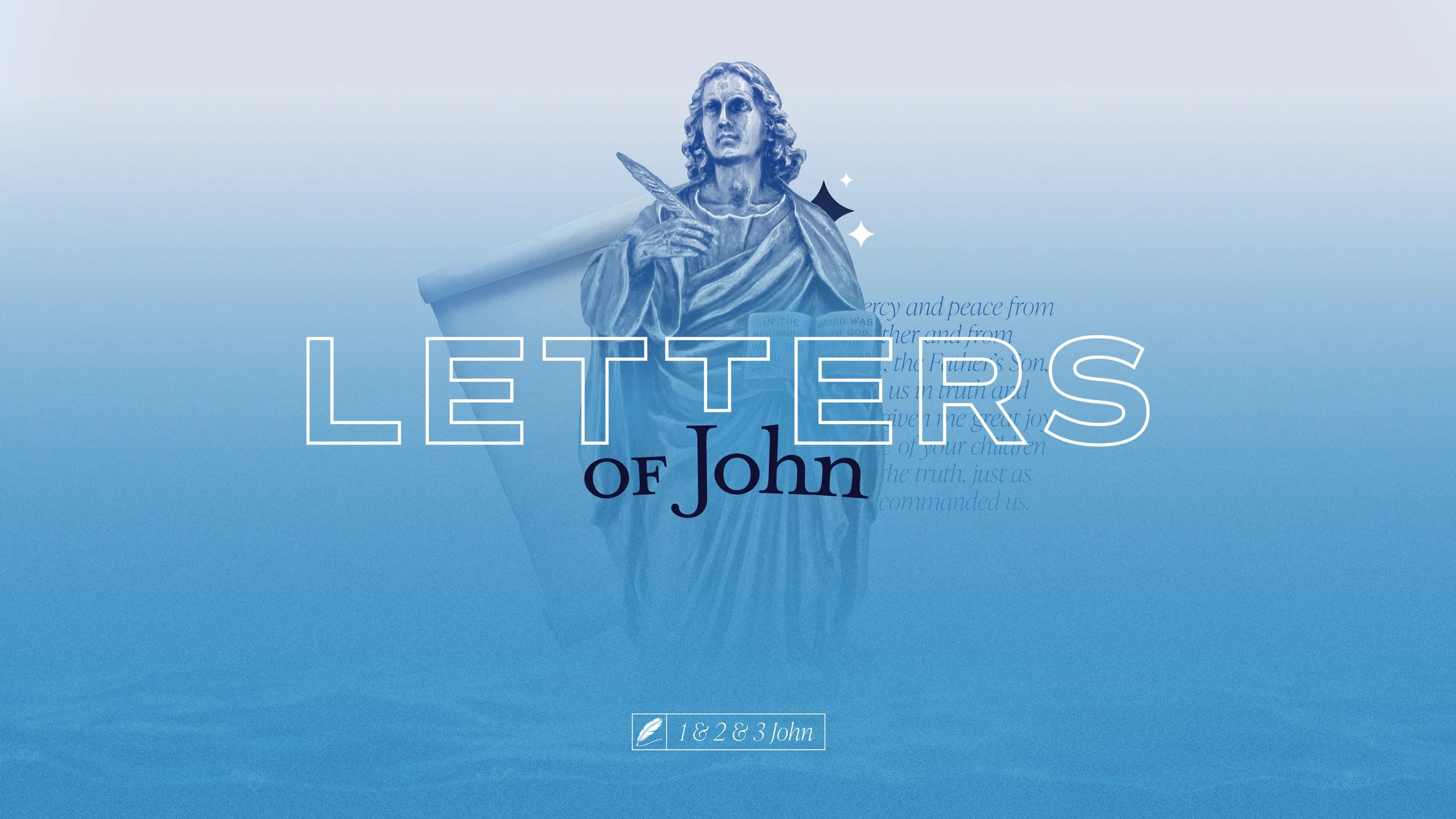 Cover image for 'Letters of John' featuring a statue of John holding a quill, with a blue background and text overlay.