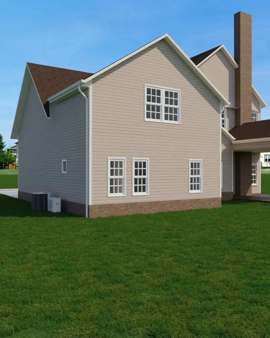 3D design rendering of a two-story home addition in Chattanooga TN created by VMH Construction for HOA approval, showing exterior siding, roofing, and covered porch.
