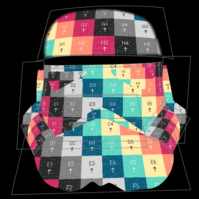 A stormtroopers helmet with a reference texturing pattern on it