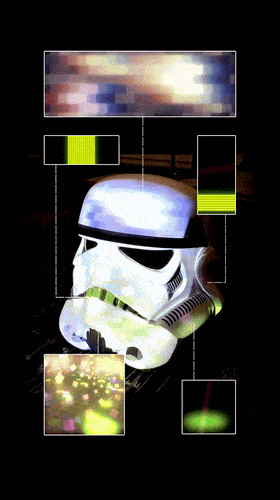 multiple squares showing a breakdown of textures on a disco stormtrooper helmet