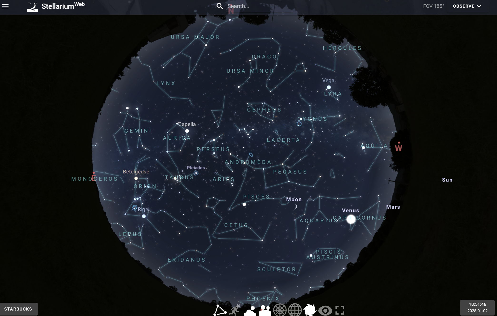 night sky on january 2 2028