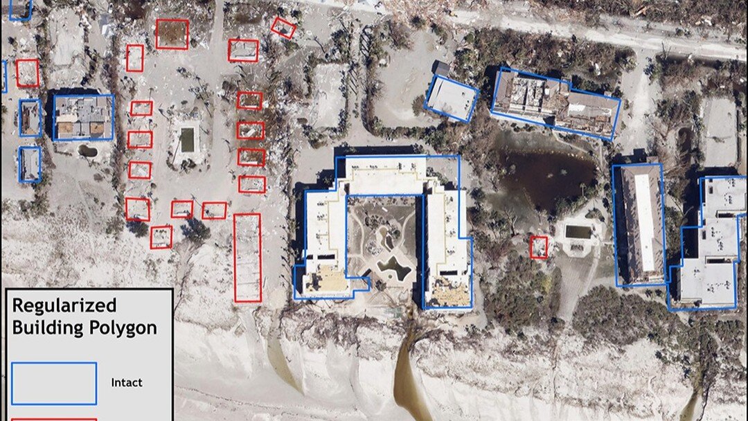 Incredible work by Oak Ridge National Lab in collaboration with FEMA and others. 

This photo from September shows how ORNL structures data could be layered on new satellite imagery to identify structures destroyed in Lee County immediately after Hur