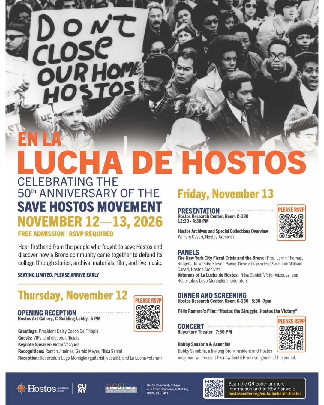 save the date image for en la lucha de hostos save hostos movement november 12–13, 2026