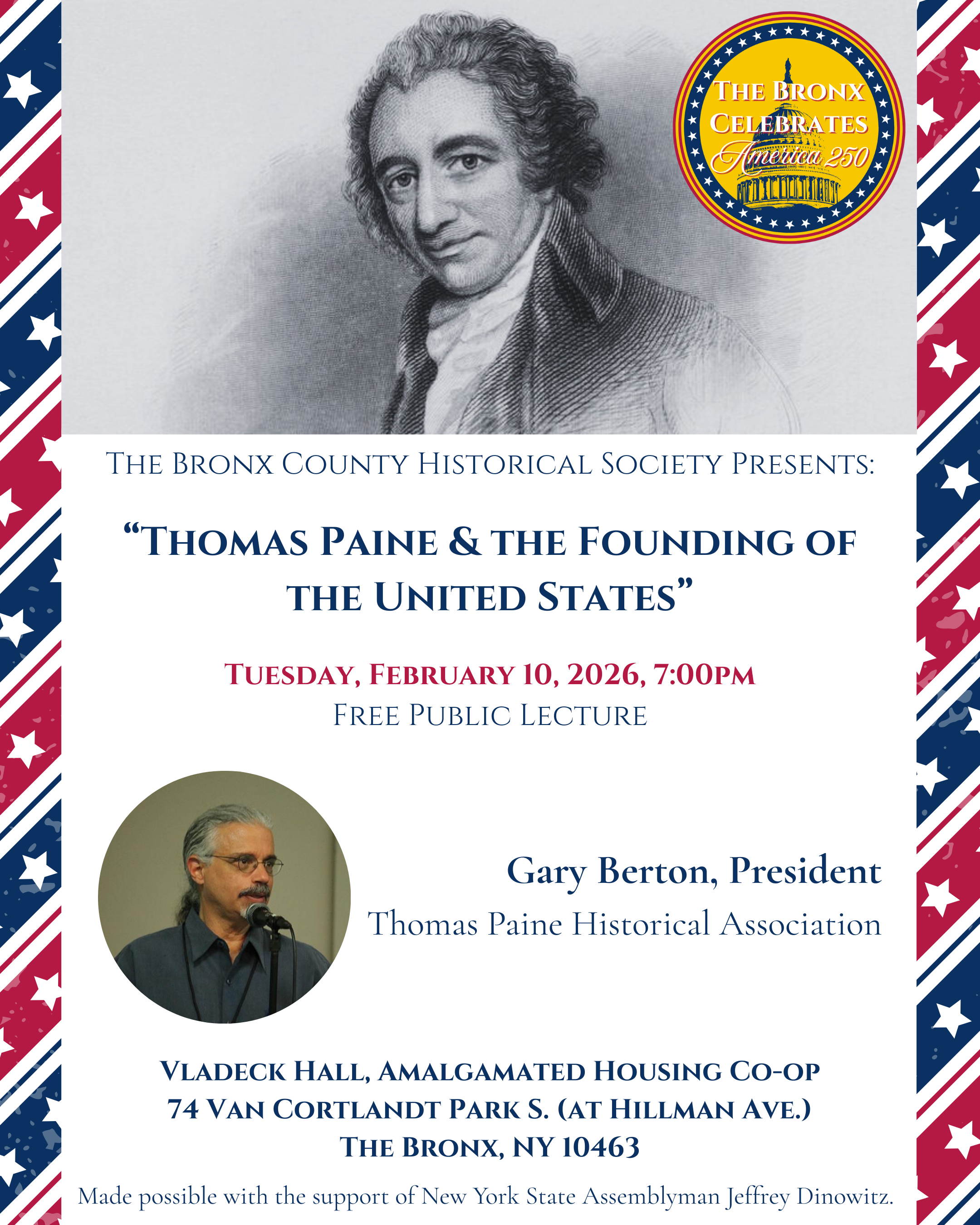 Thomas Paine lecture flyer on february 10