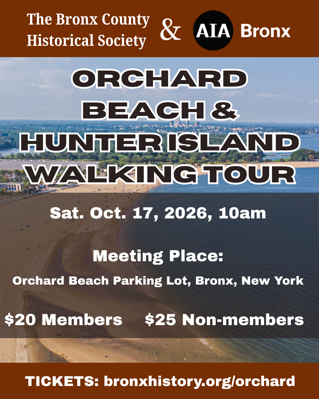 flyer for orchard beach and hunster island walking tour on oct 17