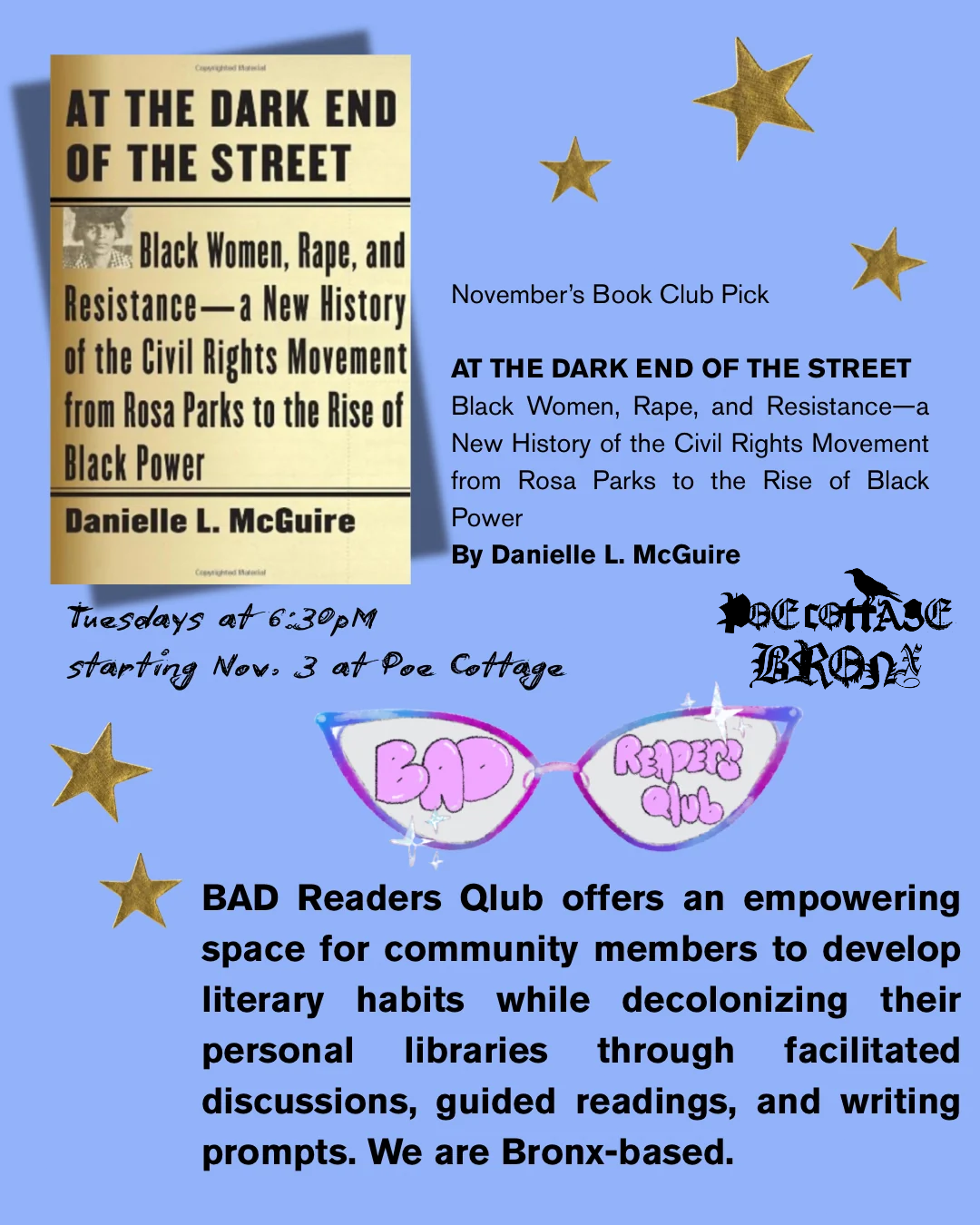 november book qlub flyer poe cottage
