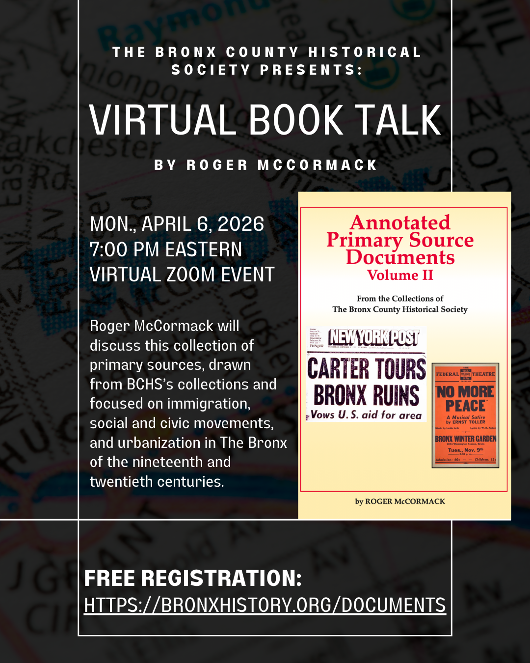 annotated primary source documents virtual book talk flyer