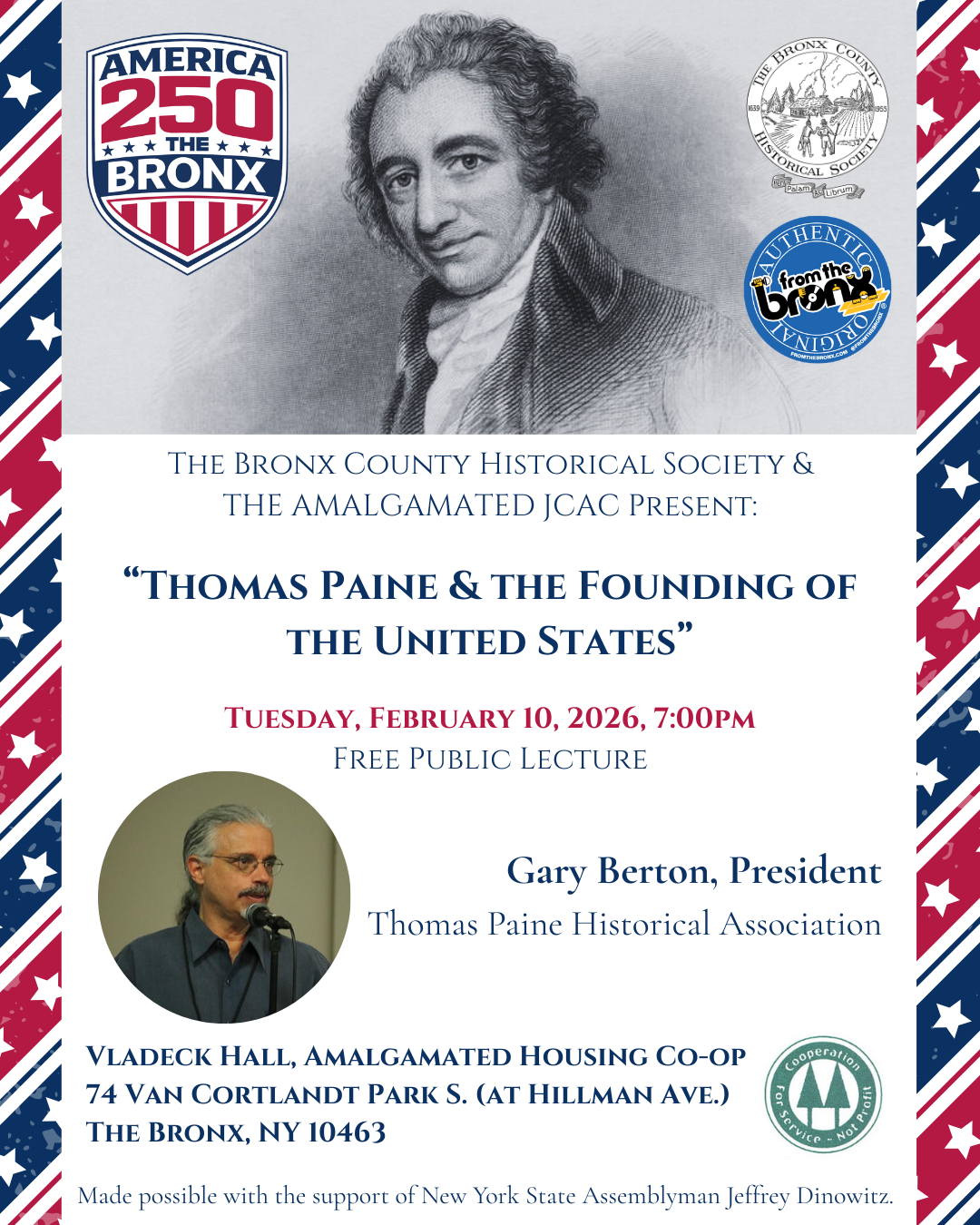 Thomas Paine lecture flyer on february 10