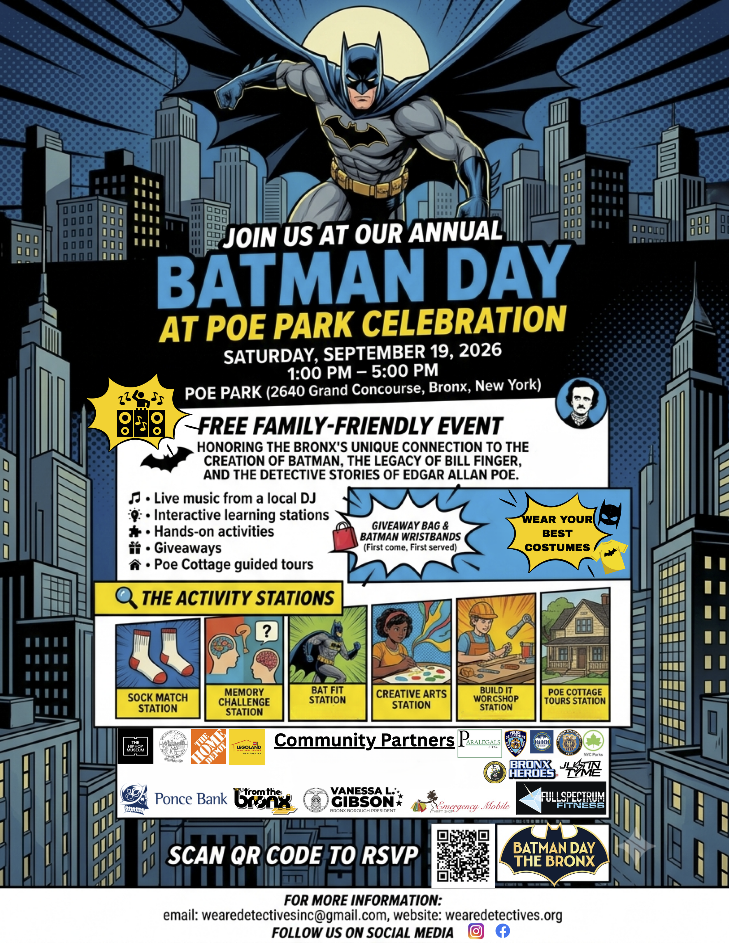 batman day 2026 flyer for event at poe park on sept. 19 1–5pm
