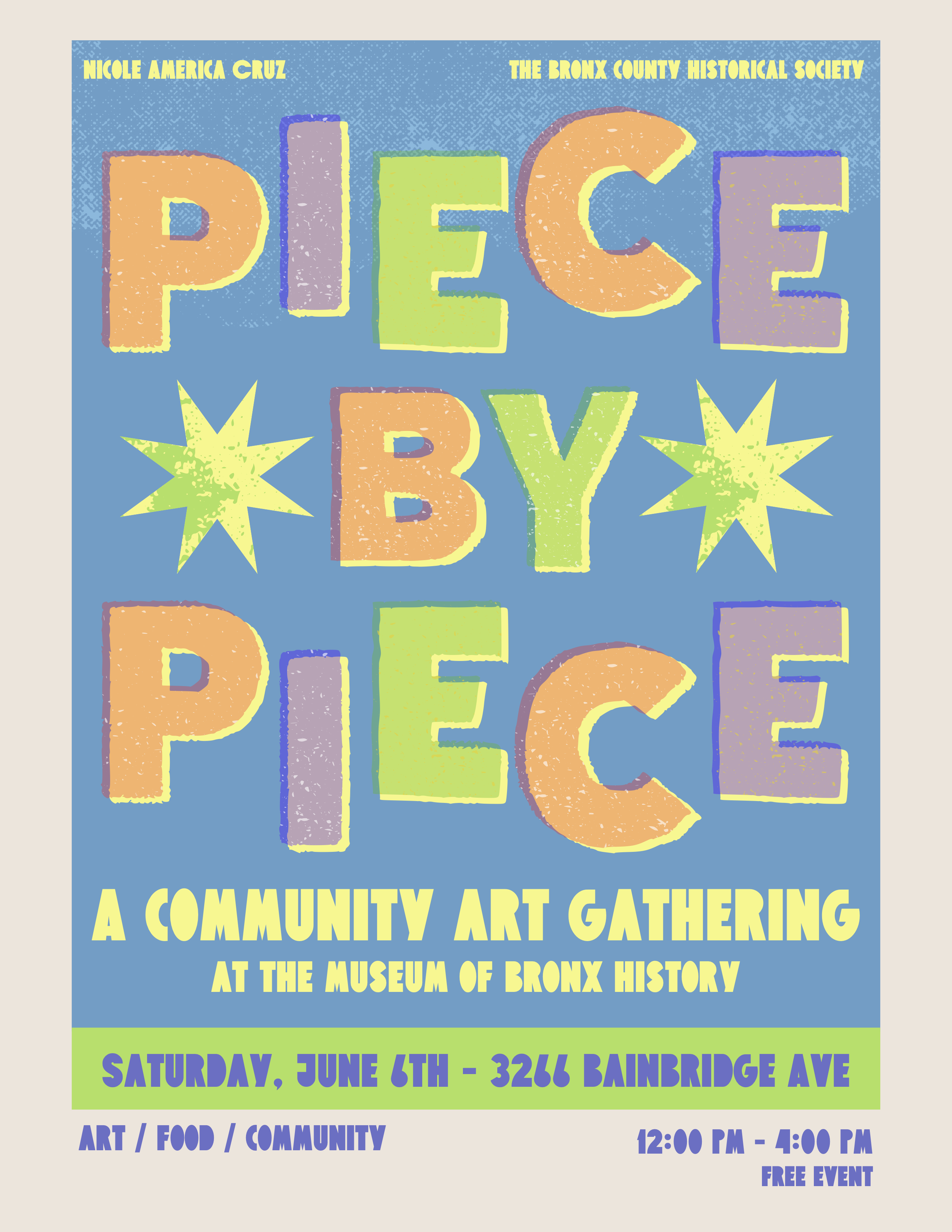 piece by piece community art gathering flyer