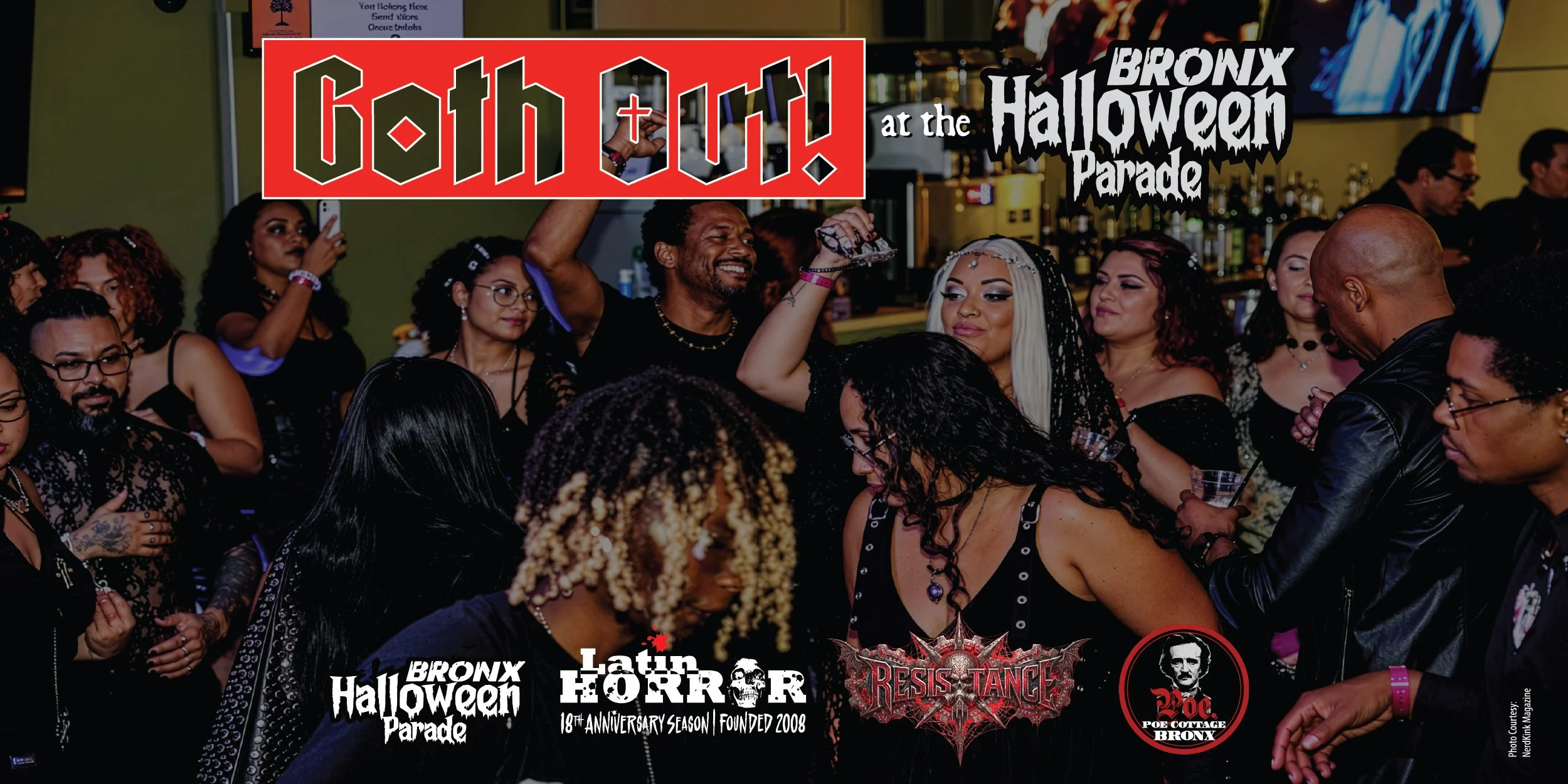 banner for goth out! at the Bronx Halloween Parade