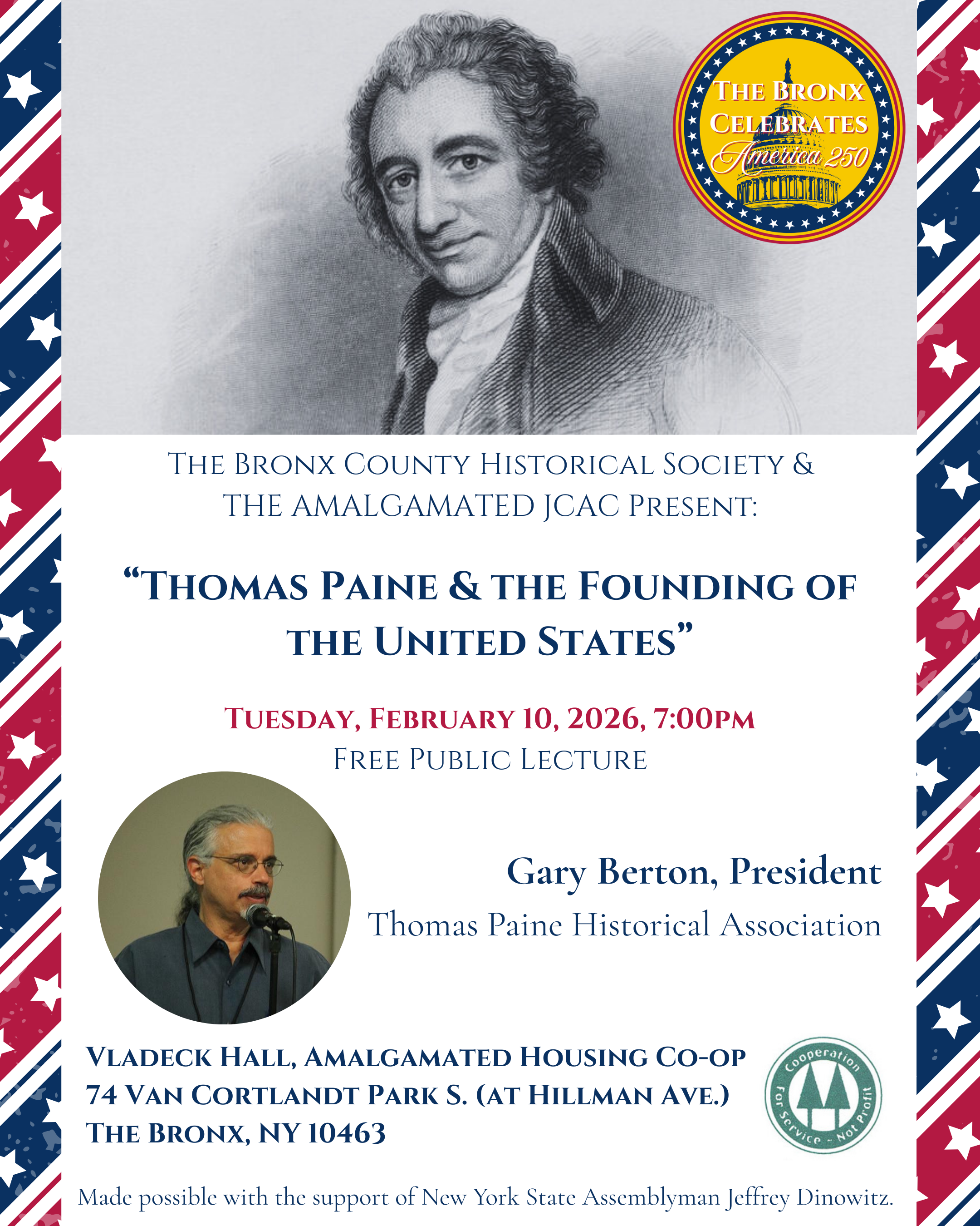 Thomas Paine lecture flyer on february 10