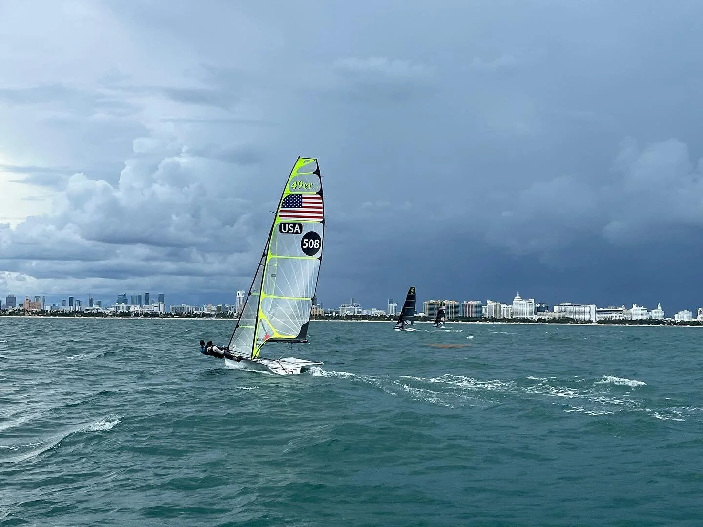 Day 2 back in Miami for the winter! You can see the squall in the background that made for an overly exciting sail in.