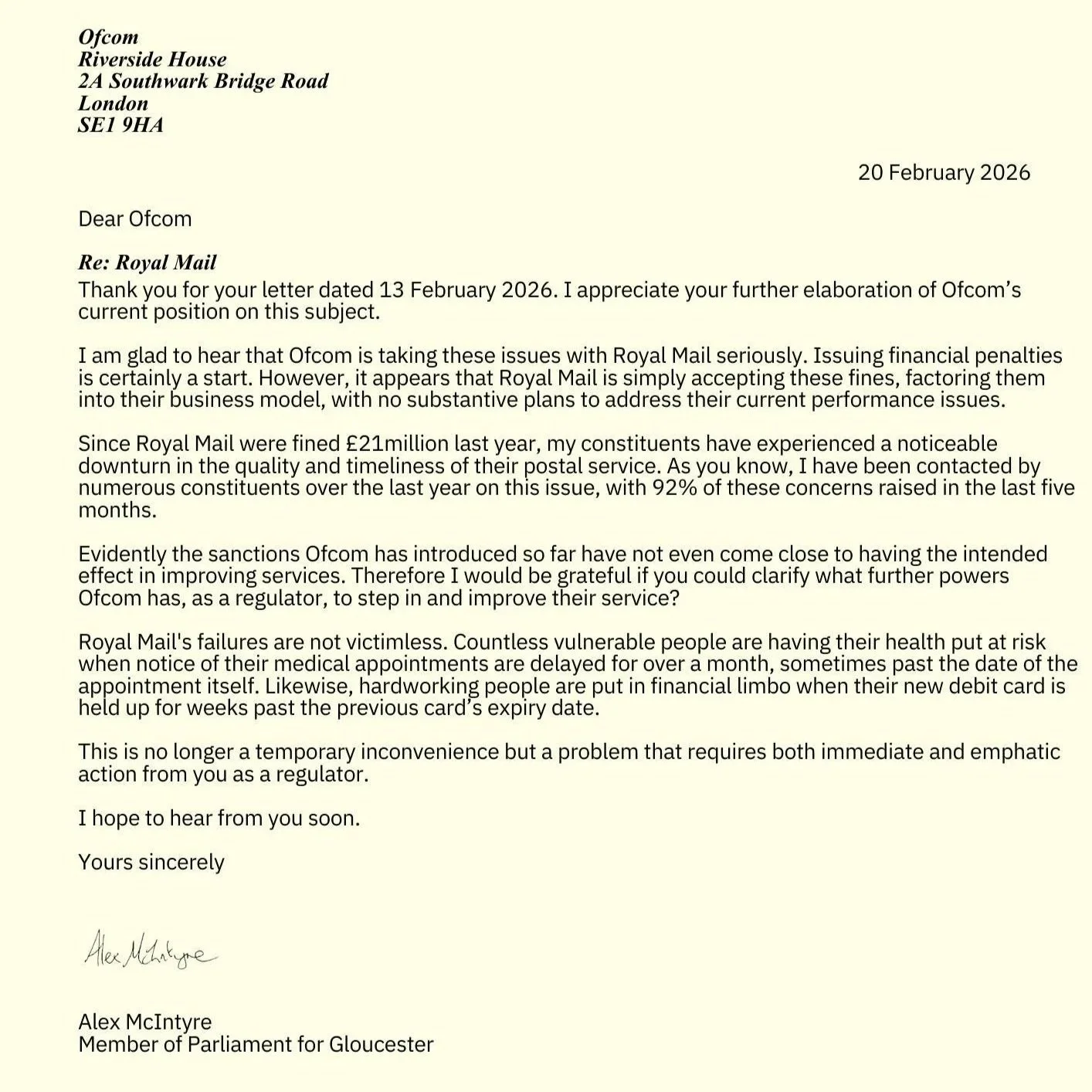 My letter to Ofcom
