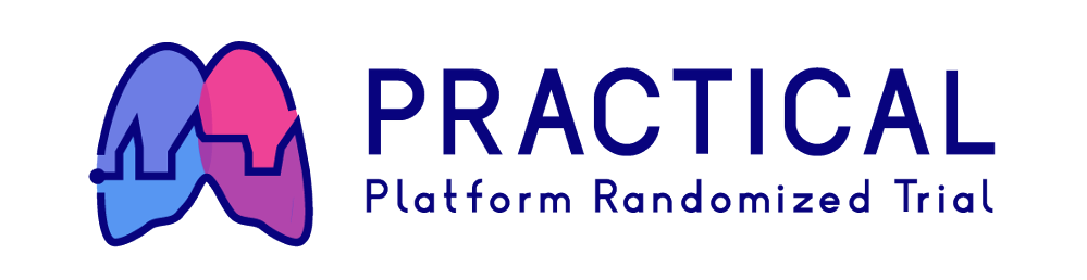Logo with stylized brain in blue and pink next to the words "Practical Platform Randomized Trial"