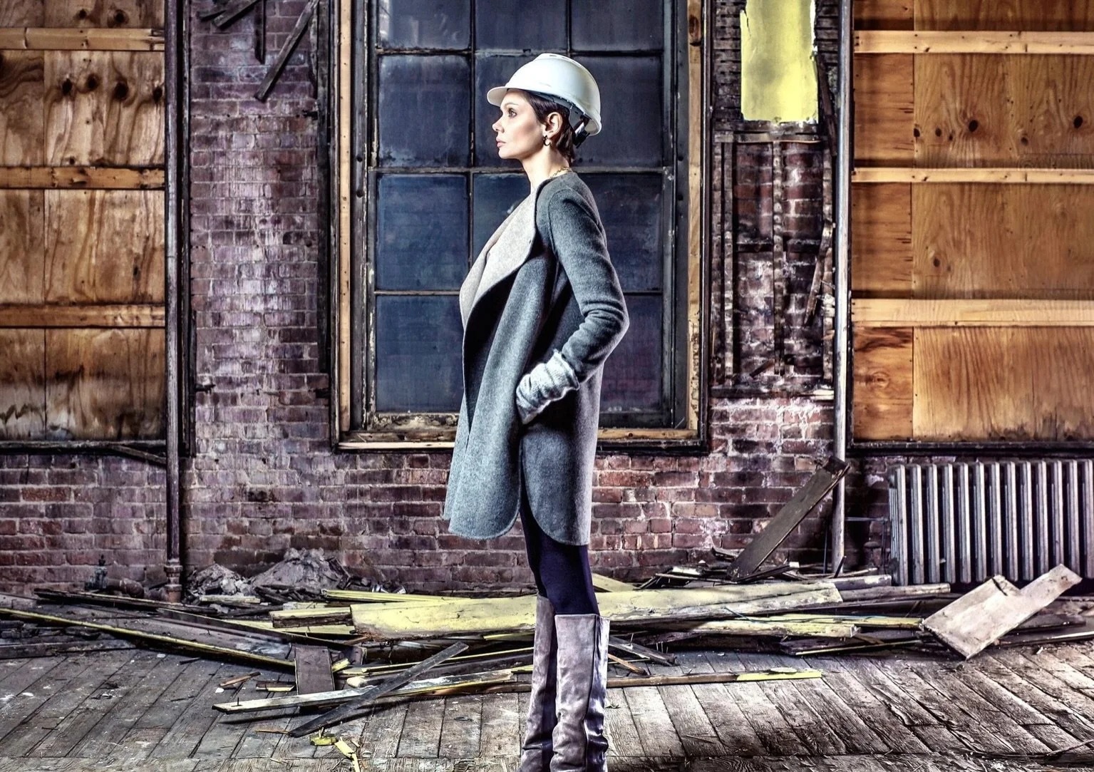 Veronica Mainetti RYSIT and The Sorgente Group Founderat surveying a restoration project 60 White, wearing a hard hat