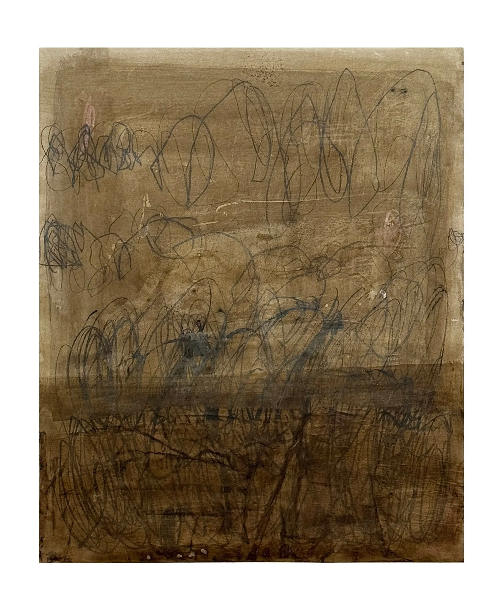 54 - 2026 - A mix of media including, pencil, crayon, acrylic, collage on crumpled, torn paper.