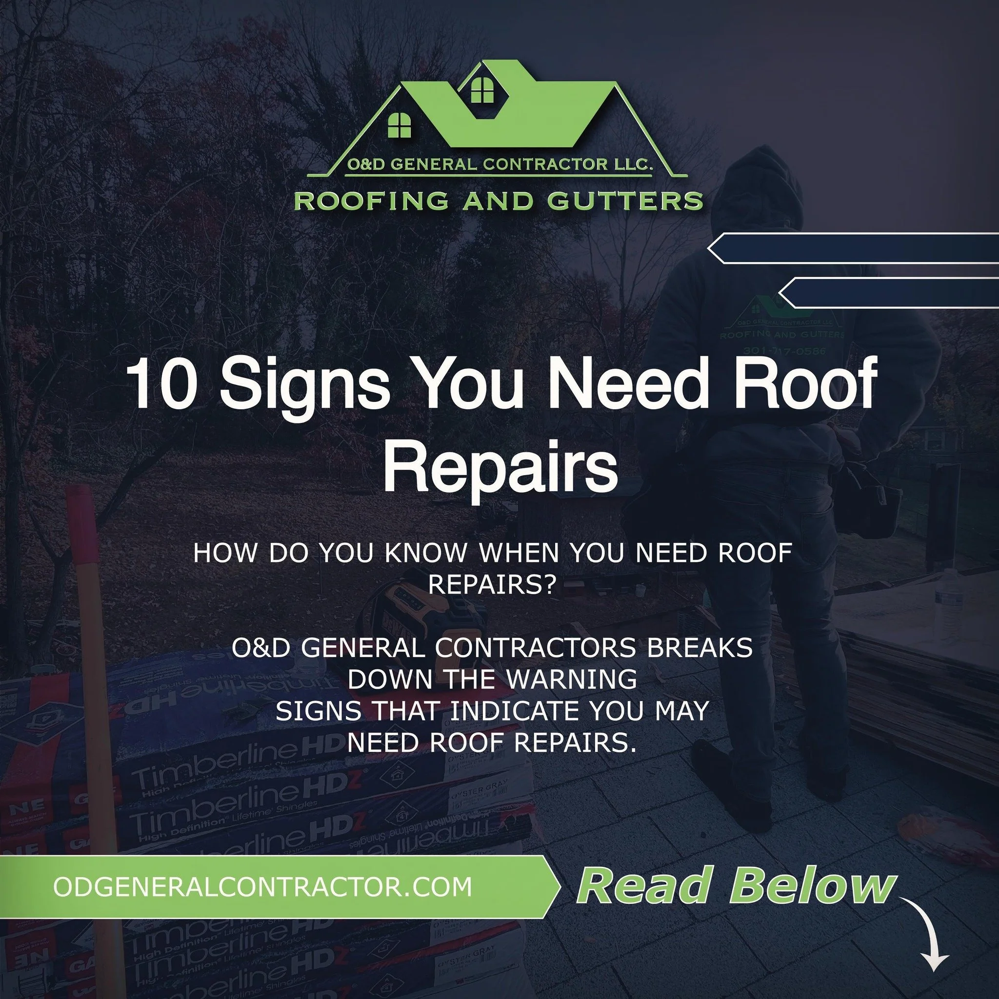 Here are 1️⃣0️⃣ signs that show your roof needs to be repaired‼️

- Leaks &amp; Dripping Water
- Blistering or peeling paint
- Stains, Mold &amp; Mildew
- Exterior Decay
- Damaged Shingles
- Shingle Granule Loss
- Sagging Roof Deck
- Missing Shingles