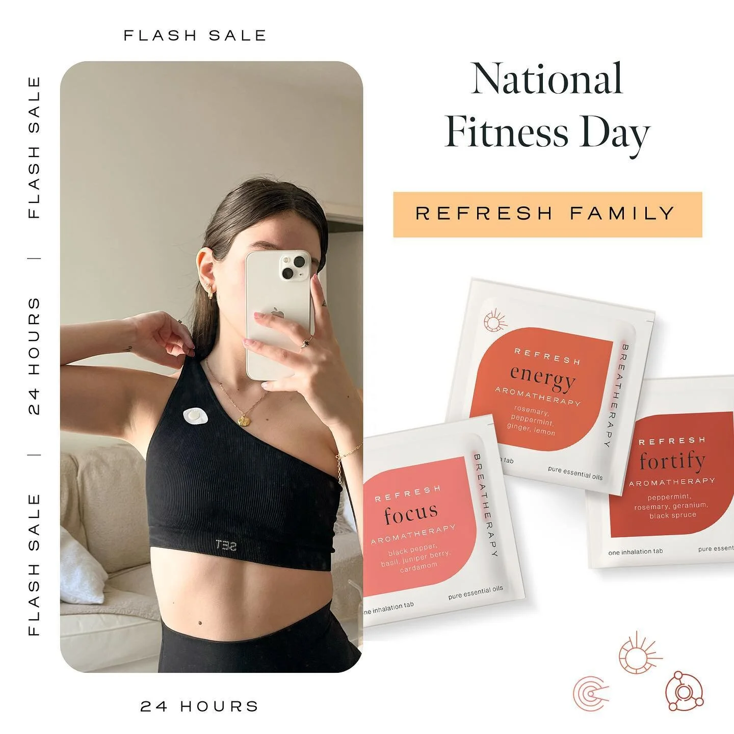 FLASH SALE for National Fitness Day! This week is all about being fit and being mindful of incorporating fitness into every day! Our REFRESH family of aromatherapy tabs feature patches that are ideal for use before, during or after a workout.