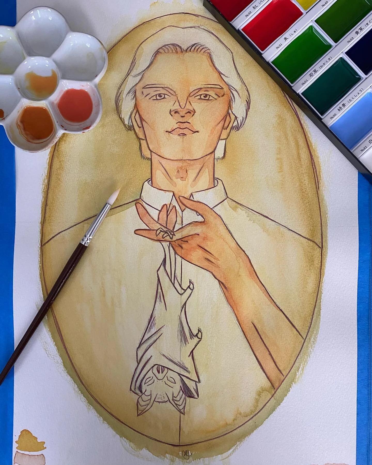 My love for vampirism just shot up! 🩸🖤🦇⛓️☠️
-
-
#art #watercolor #vampire #mythicalpinups #imawonder #kuretake #kuretakegansaitambi #selfportrait #bat #vampire #WIP